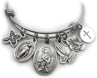 St. Maria Goretti Bangle Bracelet, Patron Saint Italian Charm Jewelry, Catholic Gift, 4 Sizes Extra Small to Large