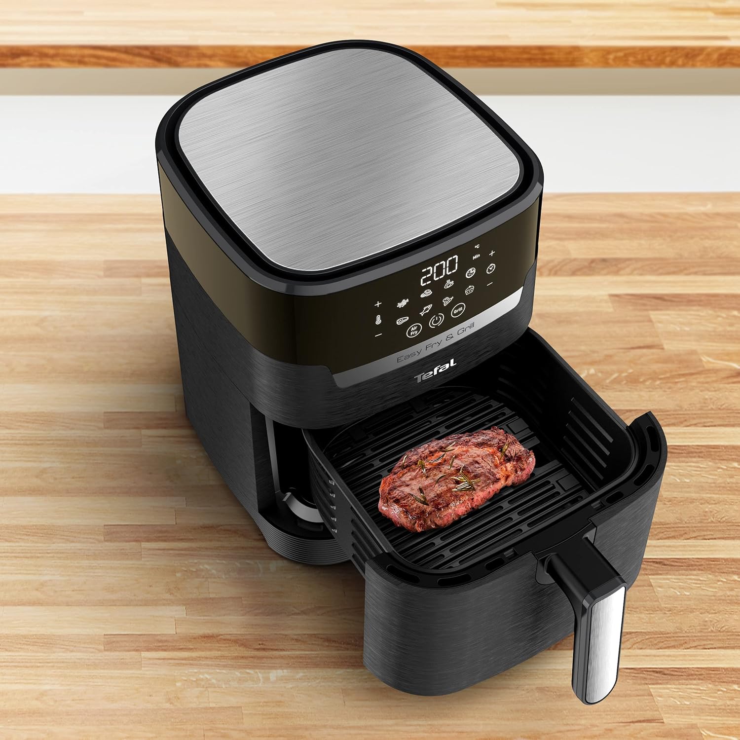 Tefal EY5058 Easy Fry Grill Precision Friggitrice ad aria calda | Tecnologia 2 in 1 (friggitrice ad aria calda e grill) | Display digitale | Capacità: 4,2 litri | 8 programmi automatici | Nero, XL