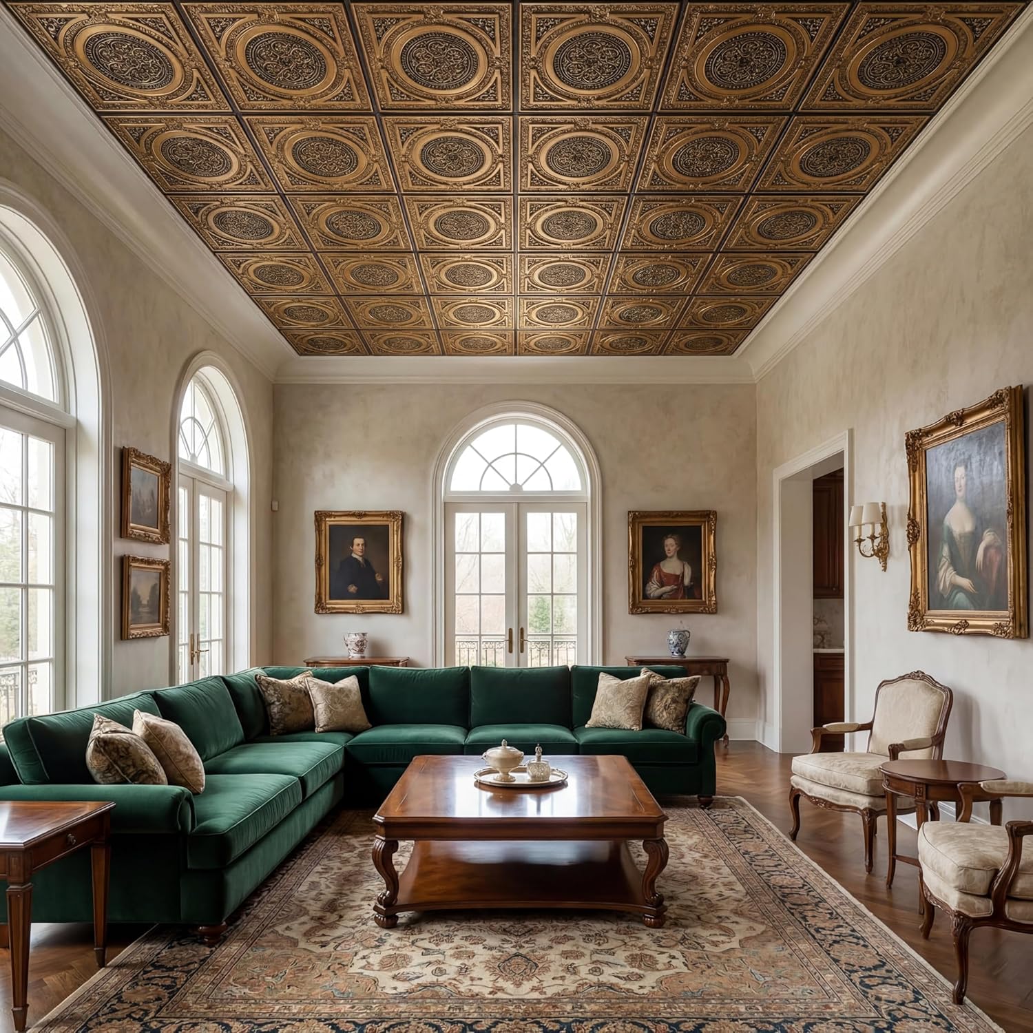 from Plain to Beautiful in Hours 225ag-24x24-10 Steampunk PVC 2' x 2' Lay-in or Glue-up Ceiling Tile (Covers / 40 sq.ft), Antique Gold, 10