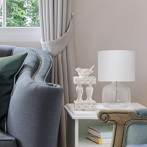 Miniatura 5 de Simple Designs LT2064-CLW Lámpara de mesa de vidrio transparente con pantalla de tela blanca