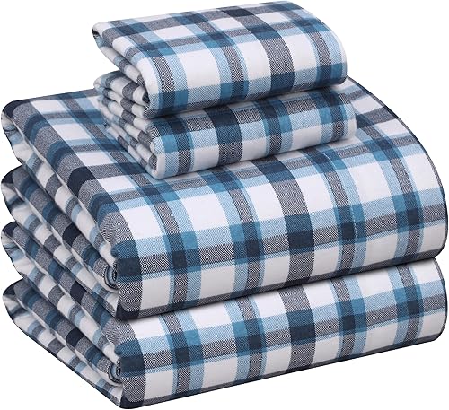 Miniatura 10 de RUVANTI Juego de sábanas de franela de tamaño individual, 100% algodón cepillado, bolsillos profundos de 16 pulgadas (se adapta a hasta 18