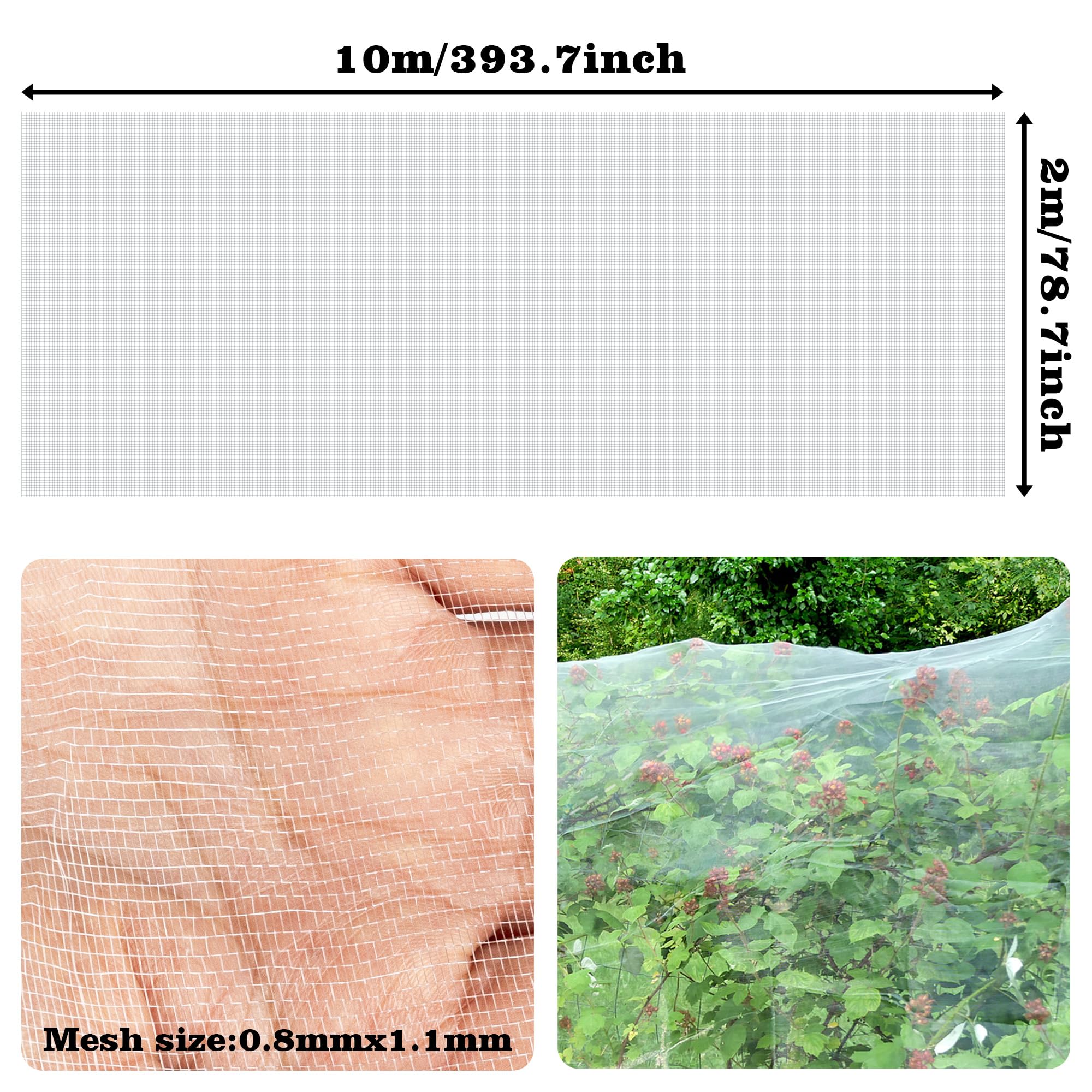 Insect Garden Mesh Netting,2m x 10m Fine Mesh Netting Anti Bird Butterfly Net for Vegetables Plants Fruits Flowers Protection (2x10M) - Image 2