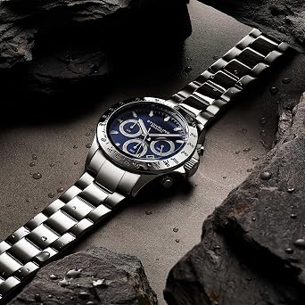 Stührling Original Mens Chronograph Watch Stainless Steel Bracelet with Screw Down Crown 100M Water Resistant Analog Dial Quartz Movement, Blue, Chronograph, Quartz Movement