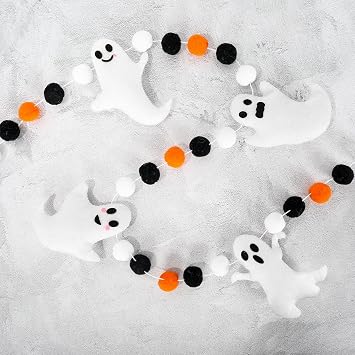 Whaline 6.6 Ft Halloween Theme Banner Different Expressions Cute Ghosts Banner Black White Orange Party Banner Felt Ball Garland for Halloween Haunted Houses Decors Doorways Home Mantel Suppliers