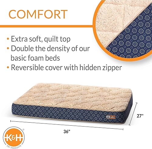 Miniatura 2 de K&H Pet Products Quilt-Top Superior - Cama ortopédica azul marinoflor geo, pequeña, 27 x 36 pulgadas