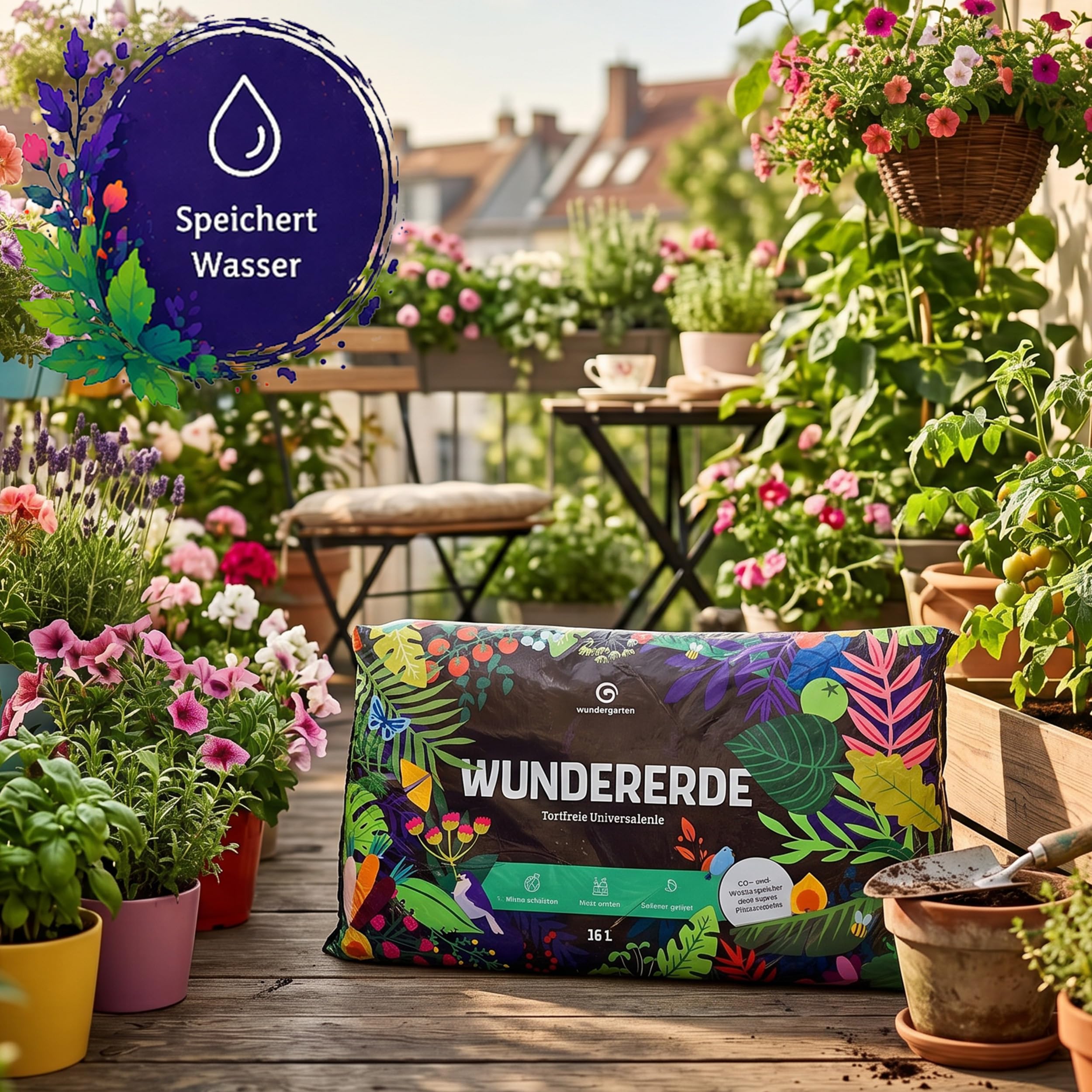 9X 16L Bio Universalerde torffrei – Mit Pflanzenkohle – Wundergarten Wundererde – Blumenerde für Zimmerpflanzen, Balkon & Kräuter – Weniger Gießen & Düngen
