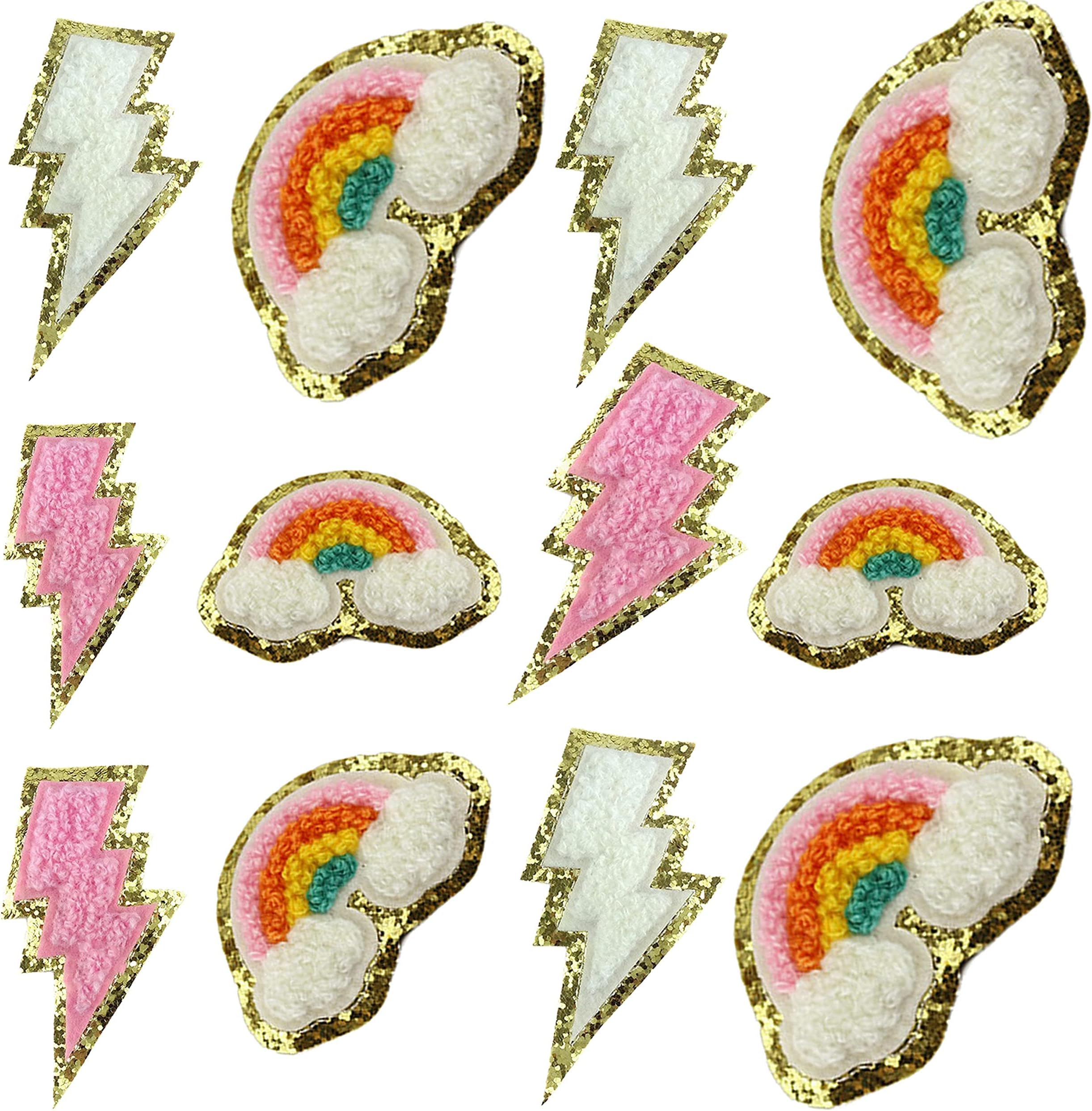 KASTWAVE Embroidery Patch Lightning Rainbow Patch Ironing Sewing Kids Clothing Sticker For Fabric Hat Backpack Decoration DIY Craft 12Pcs