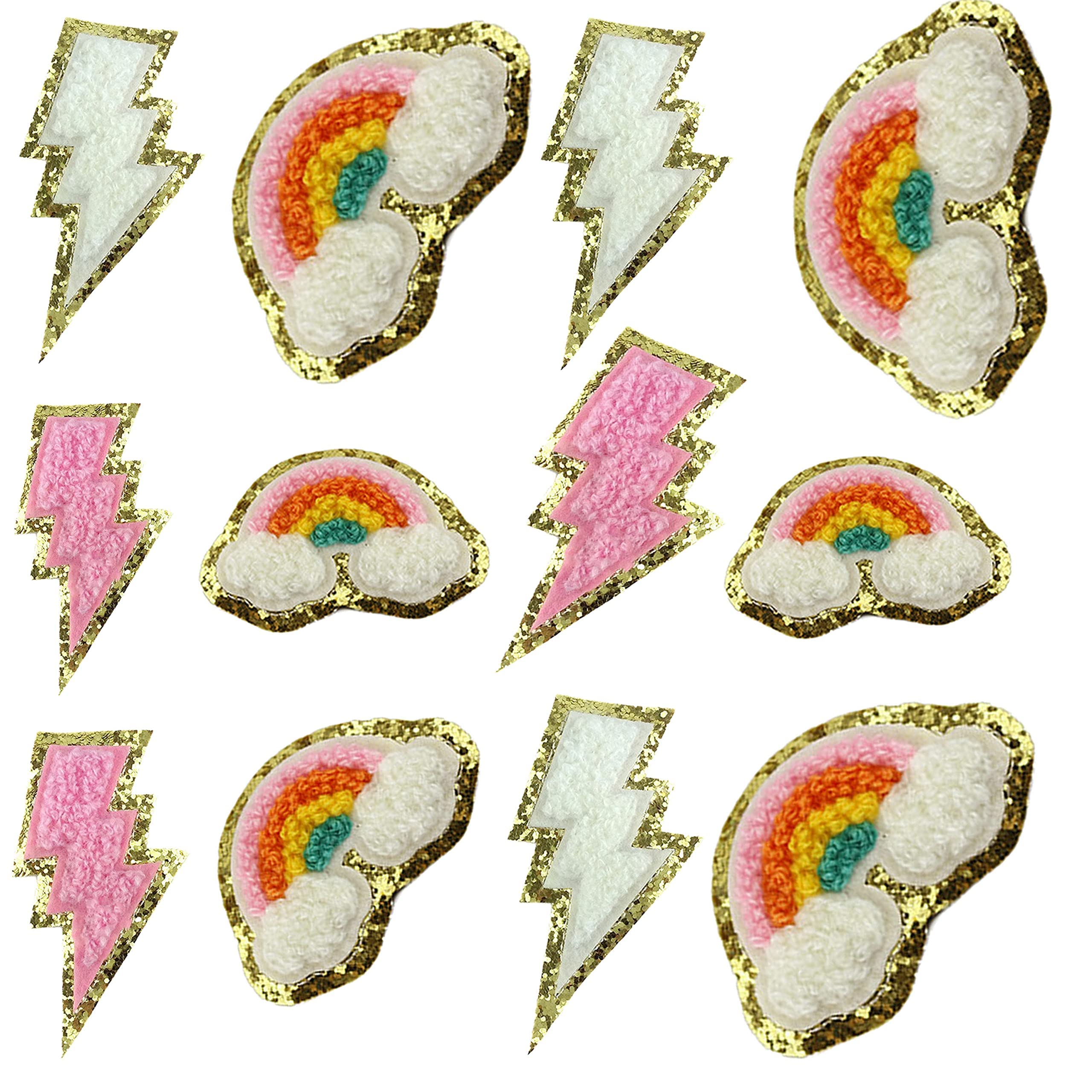 KASTWAVE Embroidery Patch Lightning Rainbow Patch Ironing Sewing Kids Clothing Sticker For Fabric Hat Backpack Decoration DIY Craft 12Pcs