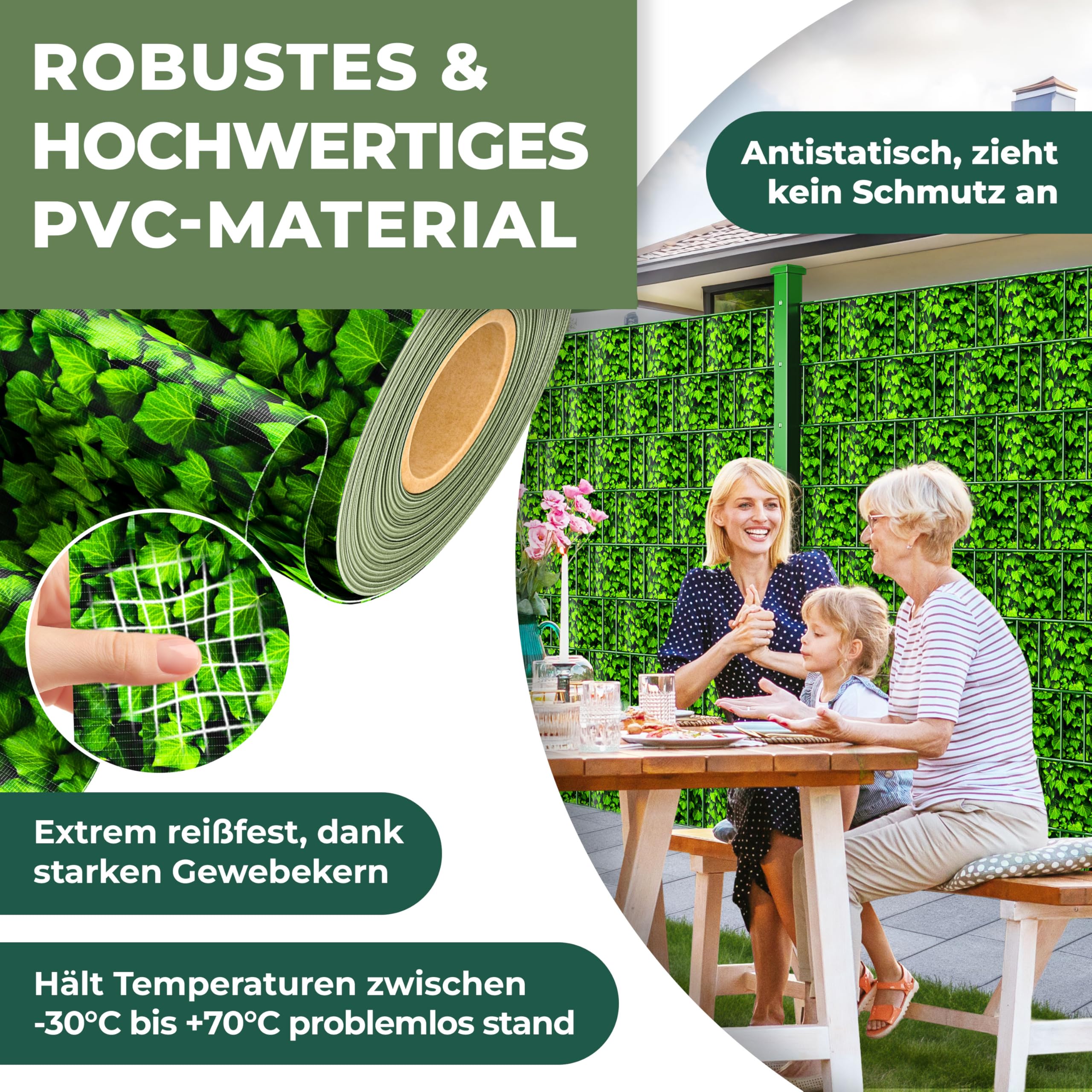 KESSER® Strisce per la Privacy in PVC Stuoie a Doppia Asta Recinzione Opaca | Resistente alle intemperie e al Vento | Schermo Privacy per Giardino, Bosso, 70 m