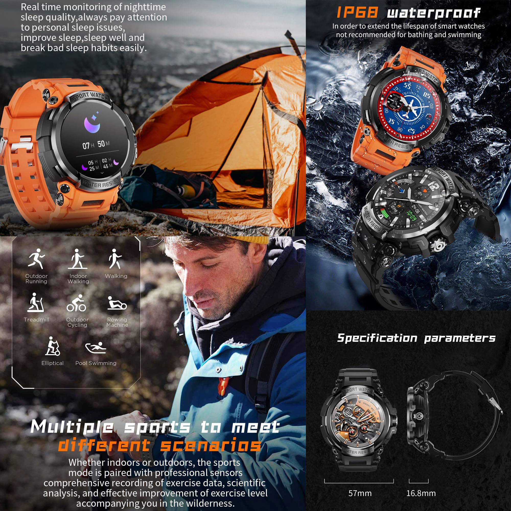 ZPIMY Smartwatch voor heren, met telefoonfunctie, 1,91 inch AMOLED