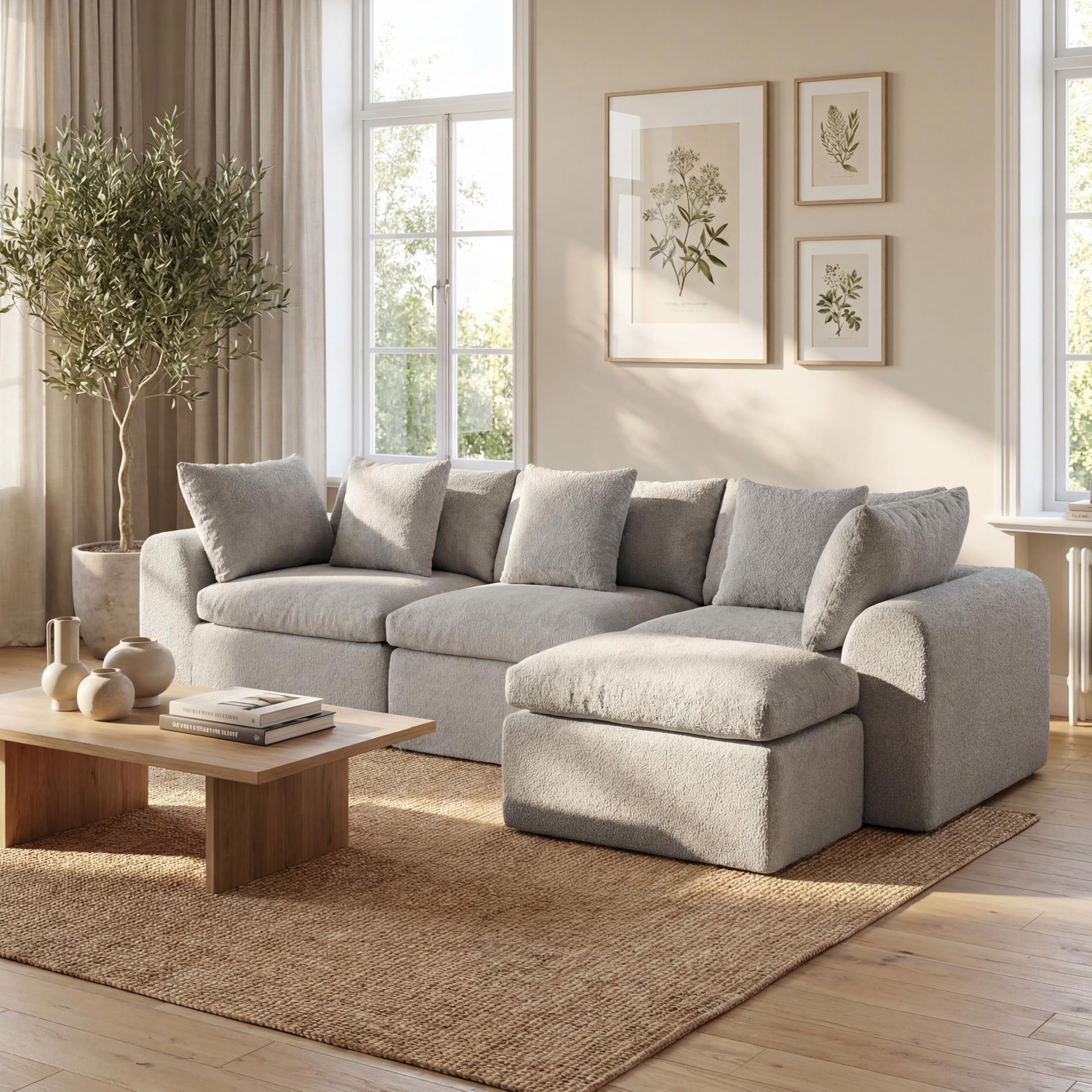 XXL 275 cm sofá cama en forma de L – sofá de terciopelo tipo nube de 4 plazas, ultrasuave y enorme, con otomana a la izquierda/derecha, independiente, listo para usar sin montaje, sofá de lujo