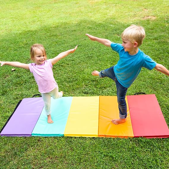 Hearthsong Tumbling Mat for Kids, 5-Panel Thick 1.25 Foldable Exercise Mat for Yoga, Pilates, Stretching, Folding Gymnastics Mats at Home, Gym Workout