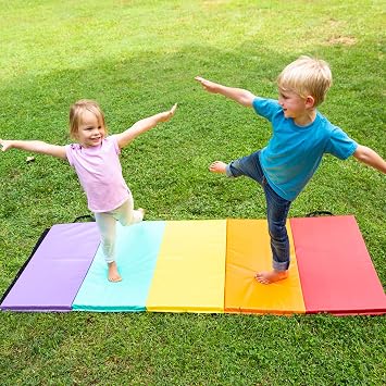 Hearthsong Tumbling Mat for Kids, 5-Panel Thick 1.25 Foldable Exercise Mat for Yoga, Pilates, Stretching, Folding Gymnastics Mats at Home, Gym Workout