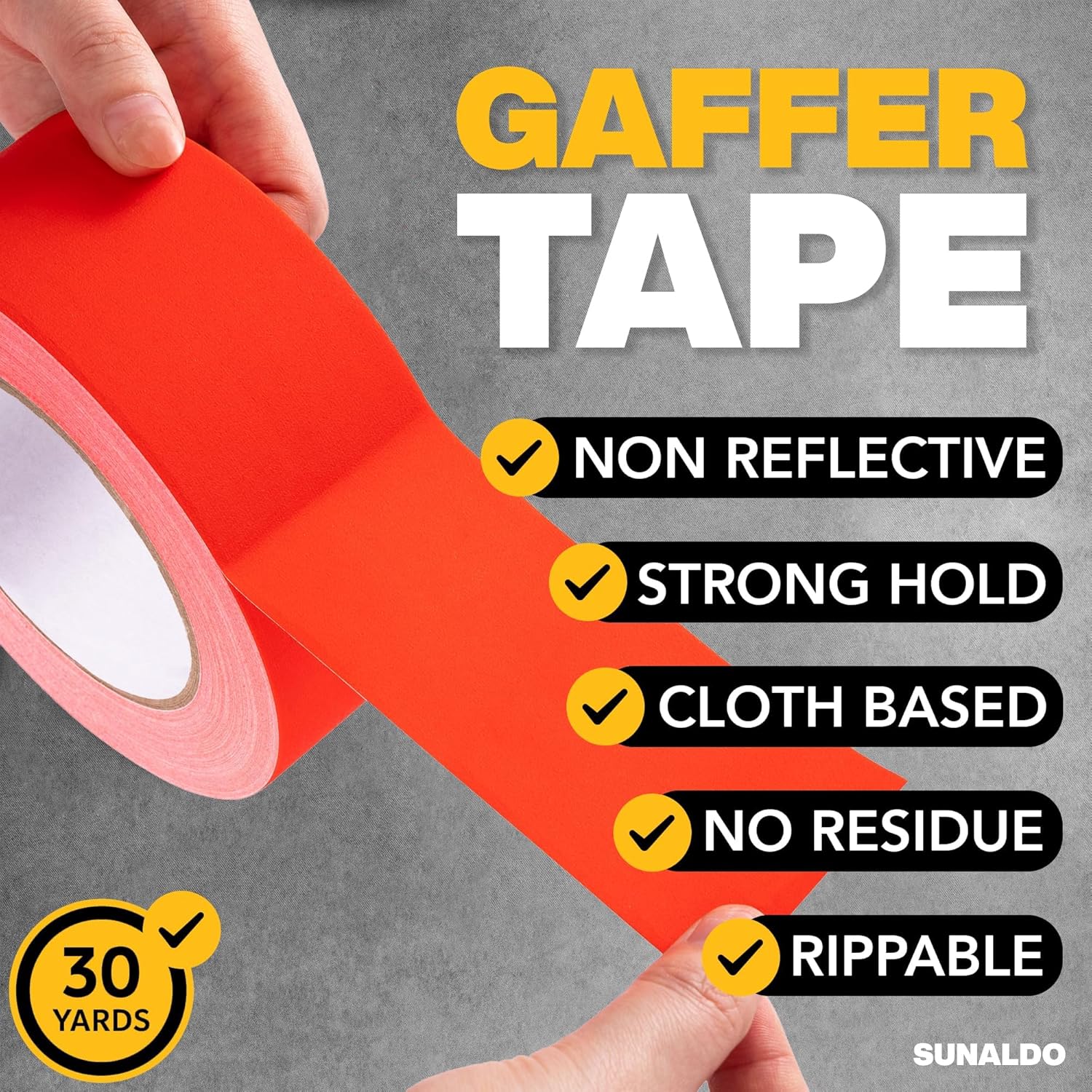 Gaffers Tape Heavy Duty, Easy to Rip, Residue-Free Professional Grade Floor Tape for Electrical Cords, Matte Finish Non Reflective, Weather Resistant (3, Red, 2" x 30 Yards)