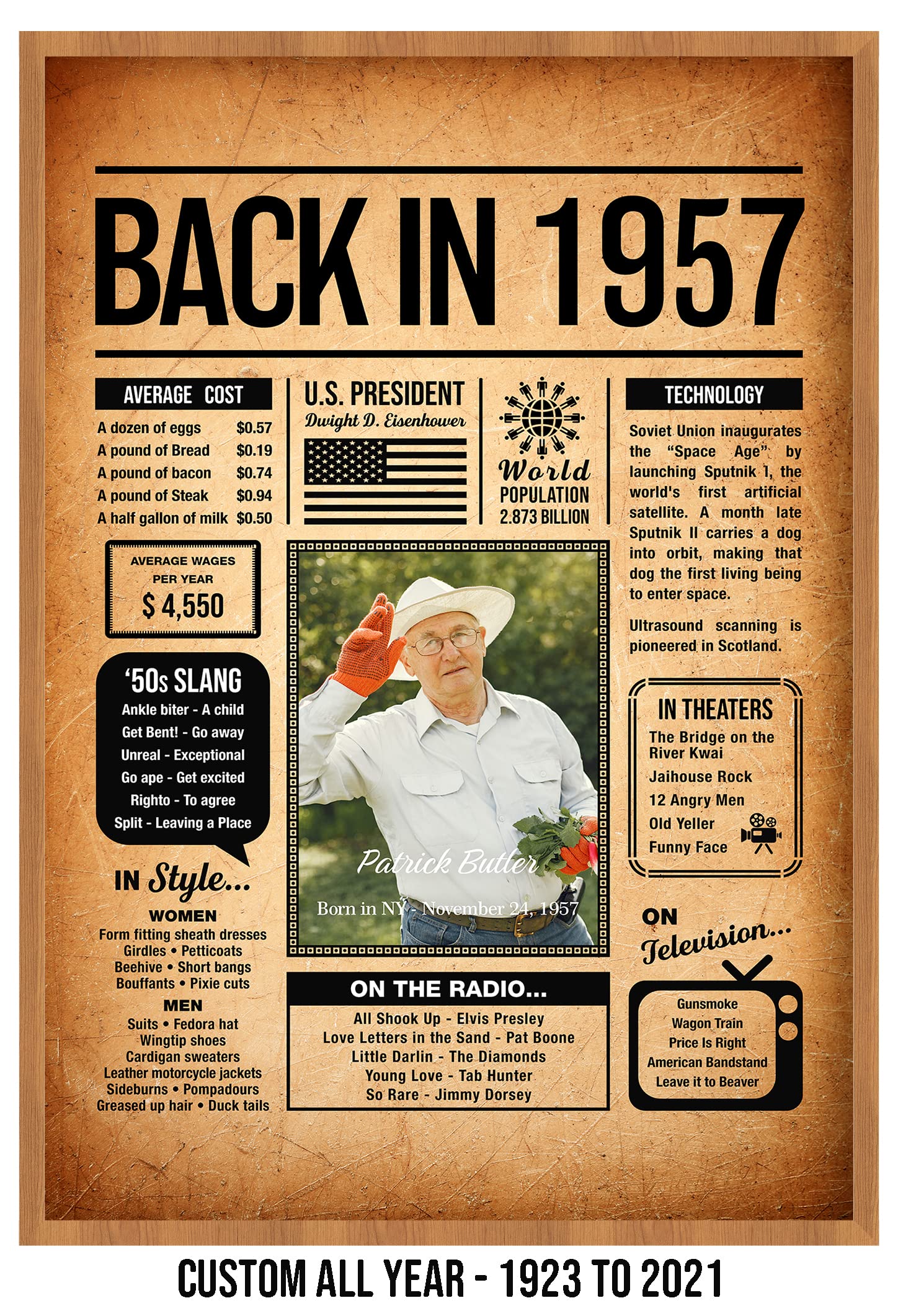 Amazon.com: Back in 1957 Poster Sign, Personalized Birthday Gifts