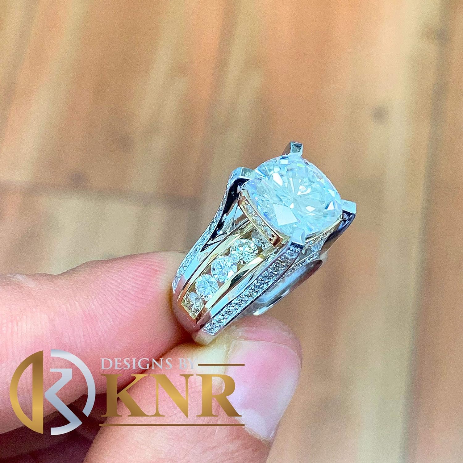 BEAUTIFUL Heavy 14k Solid White Yellow Gold Cushion Cut Moissanite and Natural Diamond Engagement Ring, Bridal, Wedding 6.50Ctw