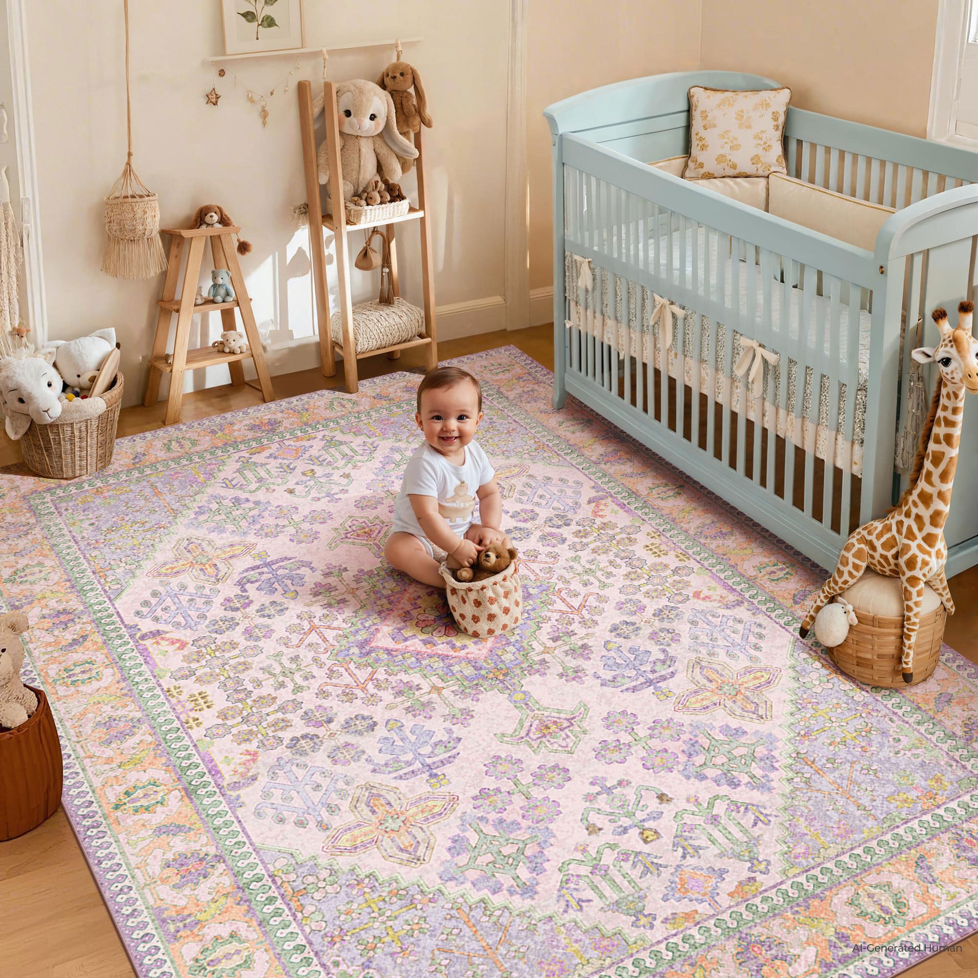 4x6 Boho Machine Washable Low Pile Area Rugs for Living Room Lilac Lavender