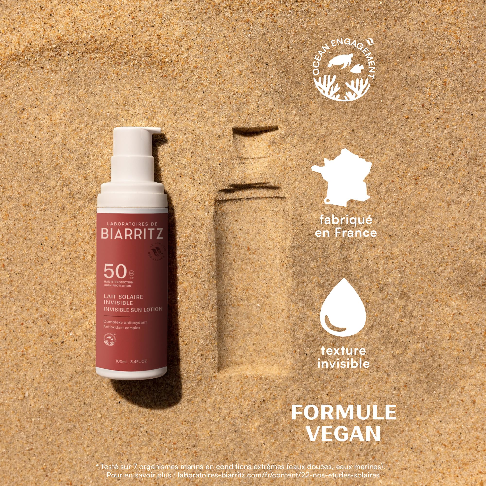Laboratoires de Biarritz - Lait Solaire Invisible SPF50 - Texture Fluide Invisible - Visage & Corps - Effet Frais dès Application - Parfum 100% d’Origine Naturelle - 100 ml - Fabriqué en France