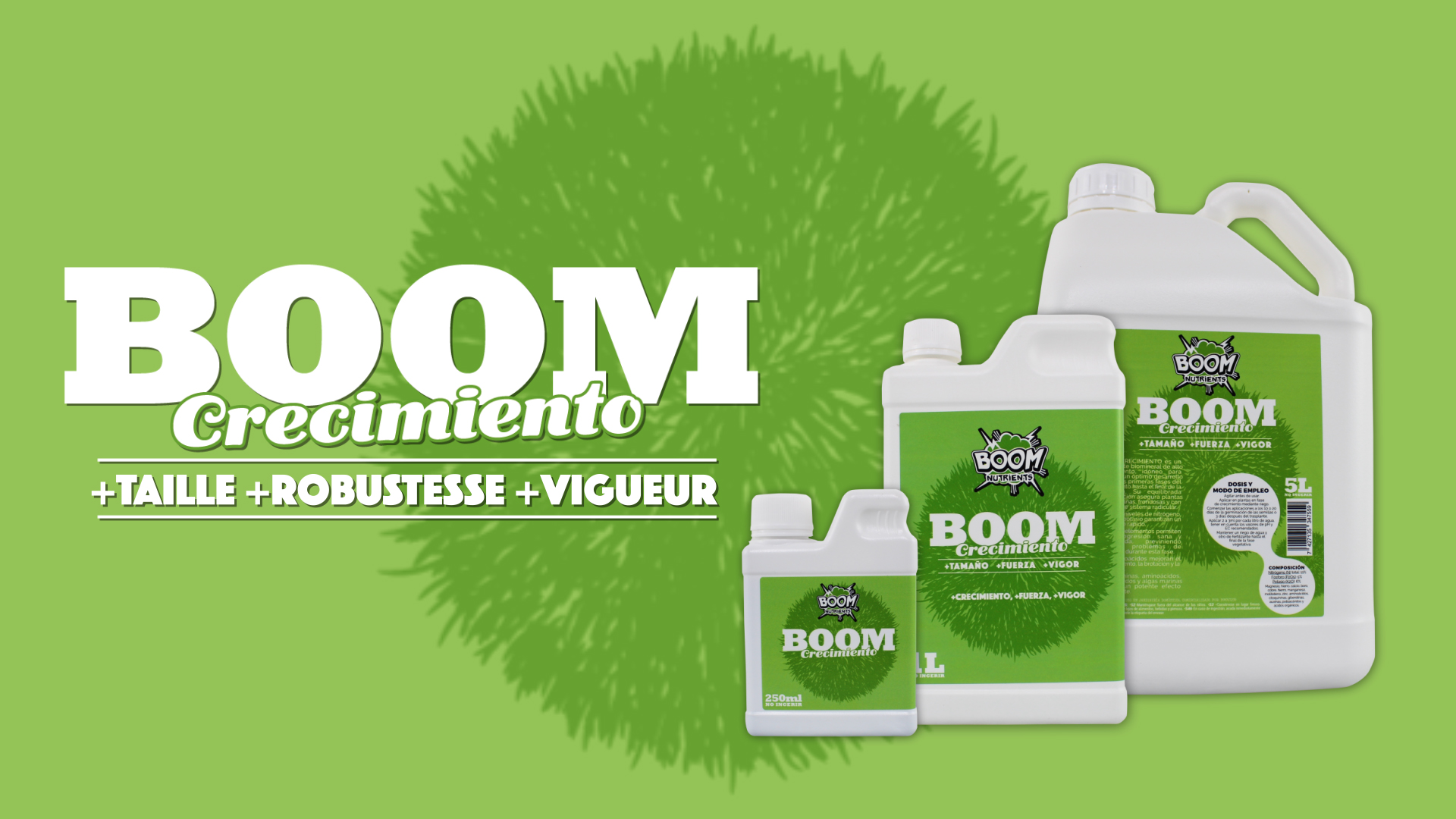 Boom Nutrients Crecimiento Boom 1L - Engrais De Croissance Biominéral Intérieur Extérieur - NPK 11-5-6