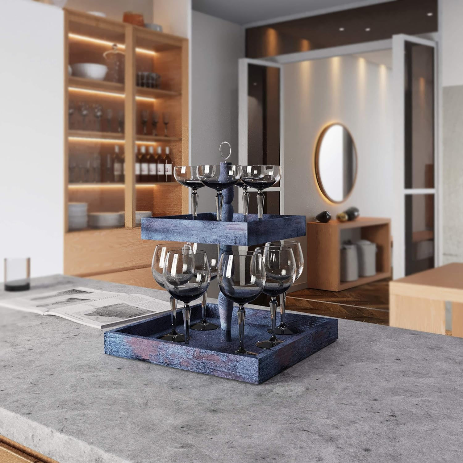 2 Tier Rectangular Wooden Serving Tray & Display Stand, Perfect