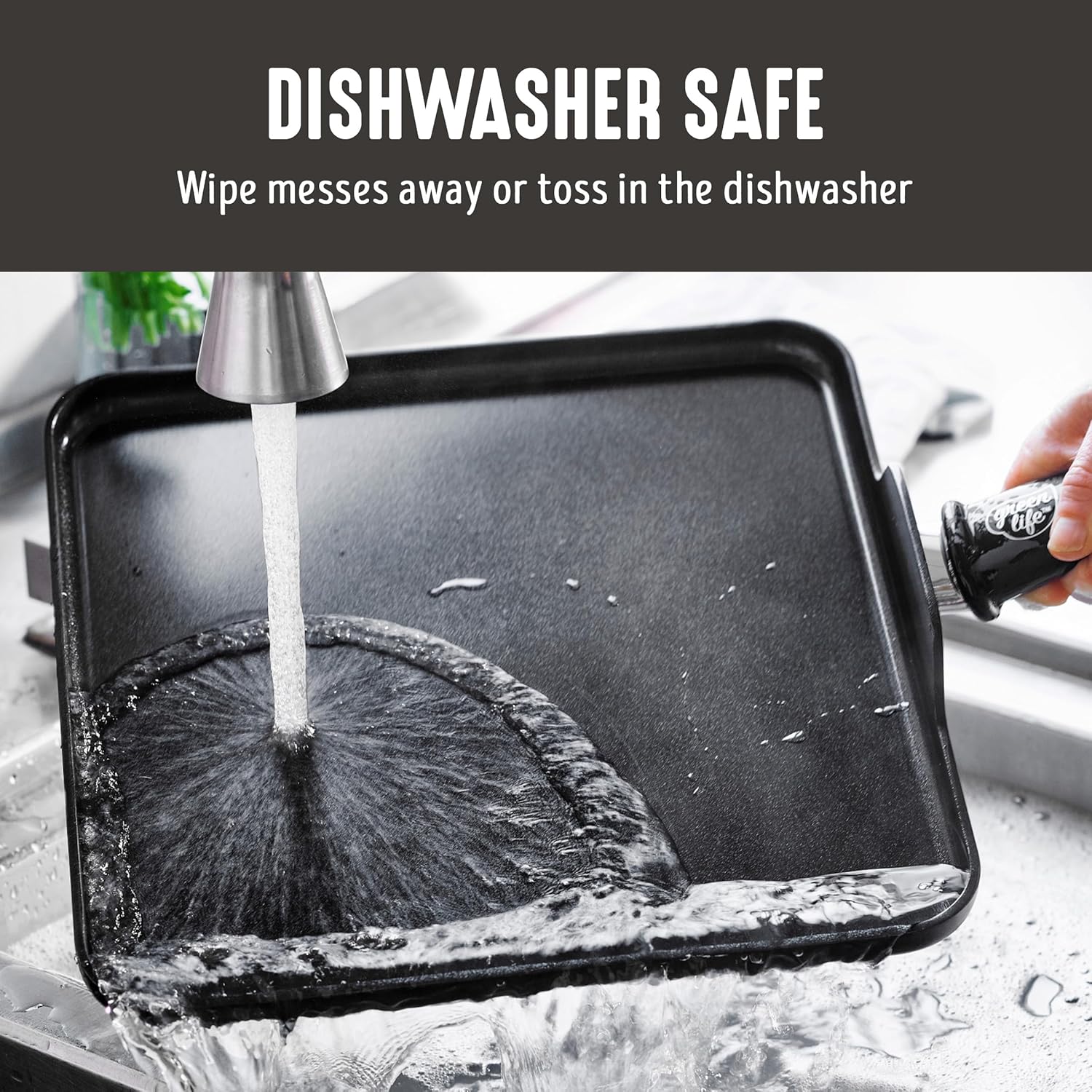 GreenLife Soft Grip Diamond Healthy Ceramic Nonstick 11" Griddle Pan, PFAS-Free, Dishwasher Safe, Black - Image 4