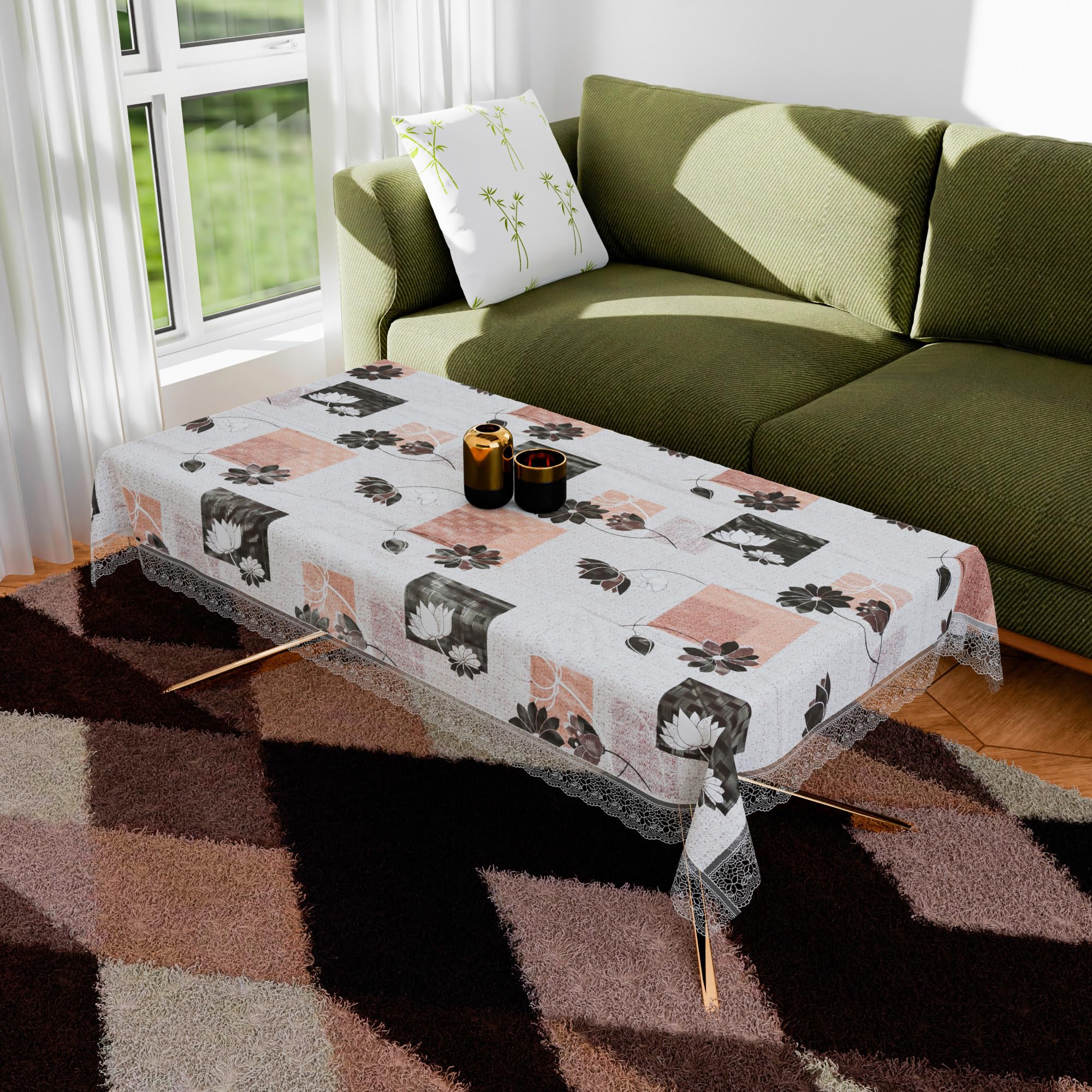 Kuber Industries Center Table Cover | Table Cloth Cover | 40x60 Inch | Kitchen Table Cloth | Tabletop Cover | Table Protector Cover | 4-Seater Table Cover | Brown Gulab-Print | CTC | Cream