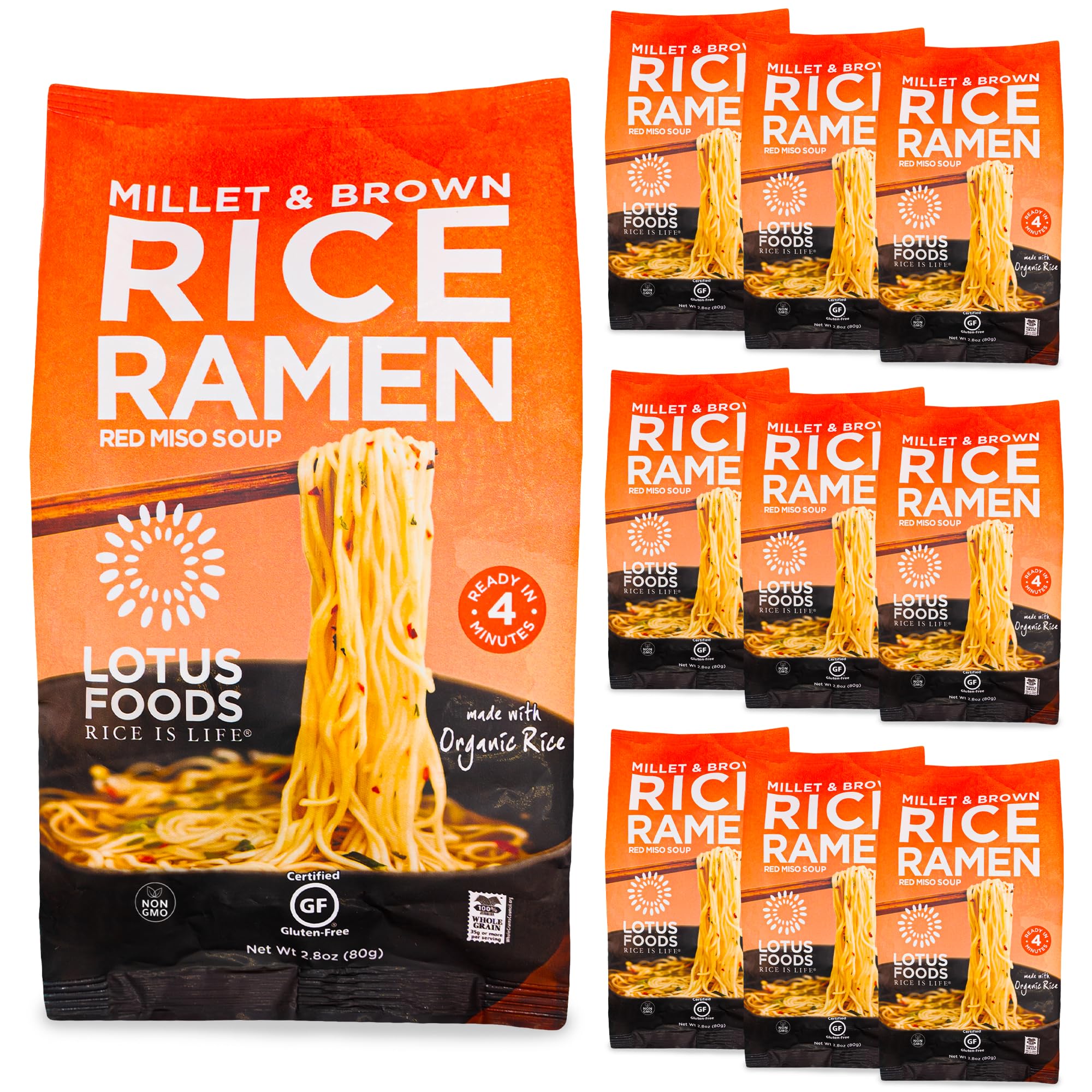 Lotus Foods Organic Millet & Brown Rice Ramen Noodles - 2.8 Oz (Pack of 10)