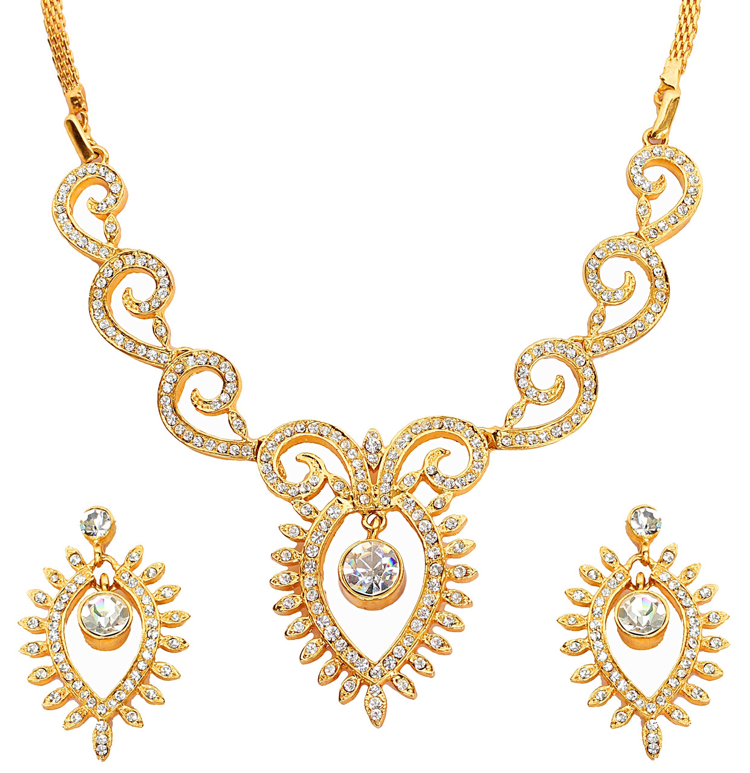 TouchstoneIndian Bollywood Intricately crafted Diamond Look Rhinestone crystal Colorful Wedding Designer Jewelry Necklace Set In Gold And Silver Tone For Women.