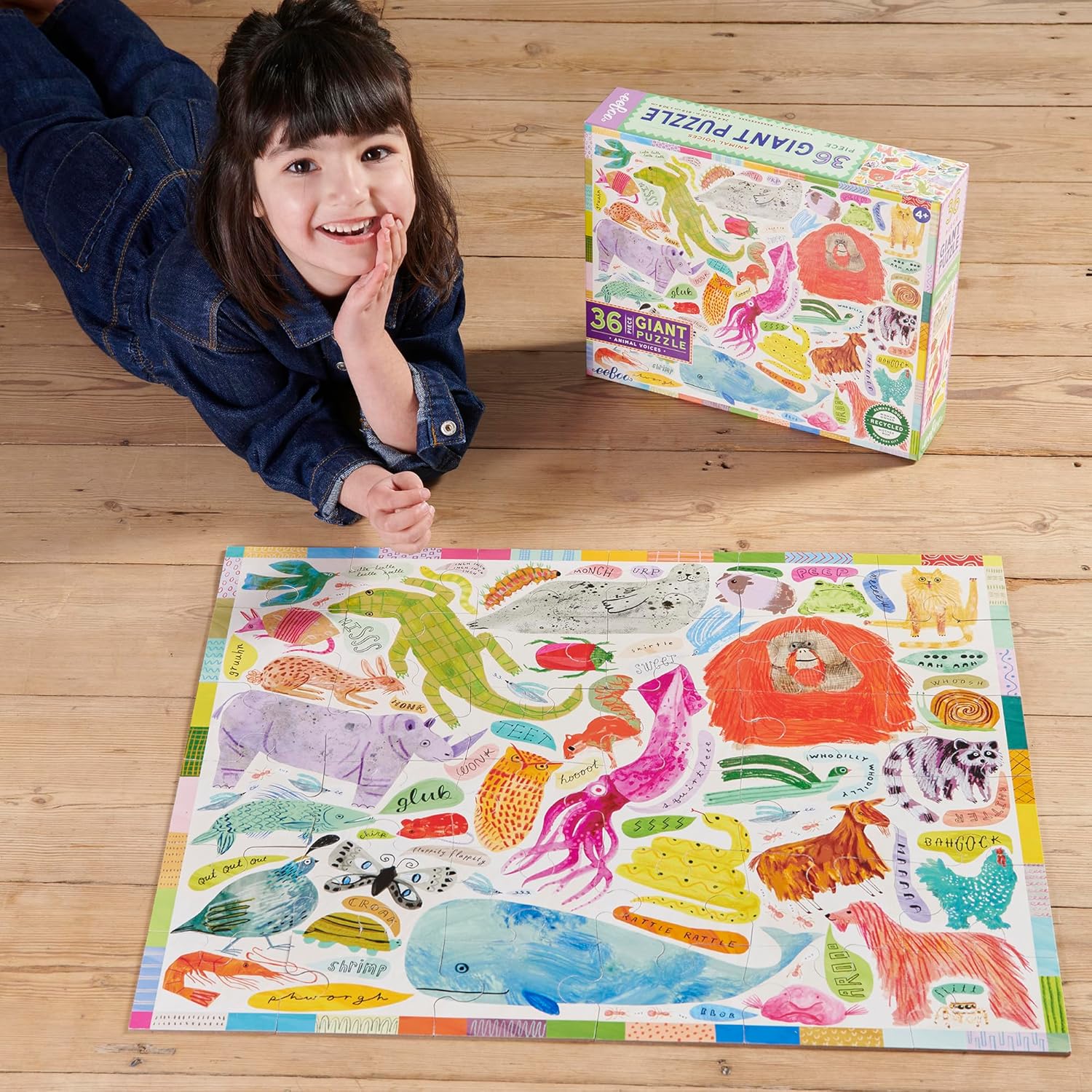 eeBoo 36 Piece Giant Floor Puzzle - Animal Voices Children's Puzzle Animal Sounds Themed, Large Pieces for Small Hands to Develop Motor Skills