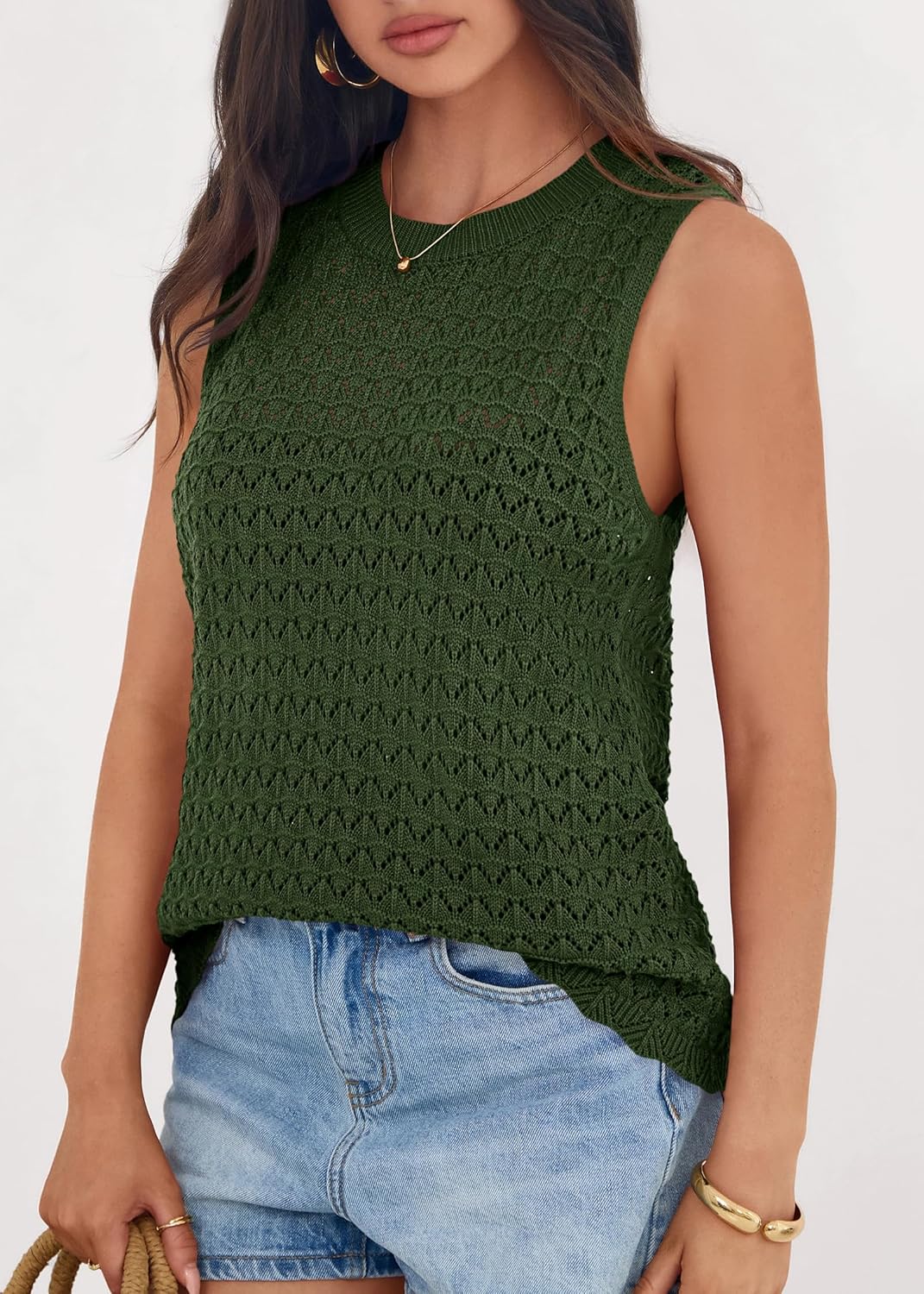 KIRUNDO Sweater Vest Women Crochet Tank Tops 2026 Spring Summer Sleeveless Knit Pullover Beach Cover Up Vacation Outfits - Image 6