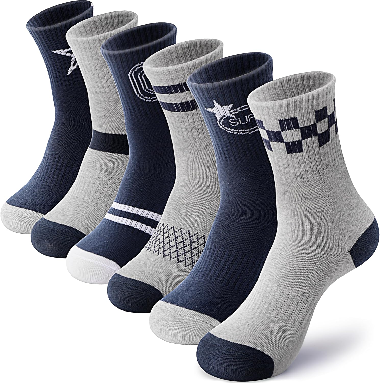 ANTSANG Kids Boys Girls Cotton Crew Socks Youth Teen Athletic Sport Basketball Breathable Soft Socks 6 Pairs