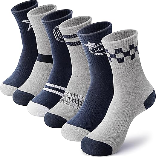 ANTSANG Kids Boys Girls Cotton Crew Socks Youth Teen Athletic Sport Basketball Breathable Soft Socks 6 Pairs