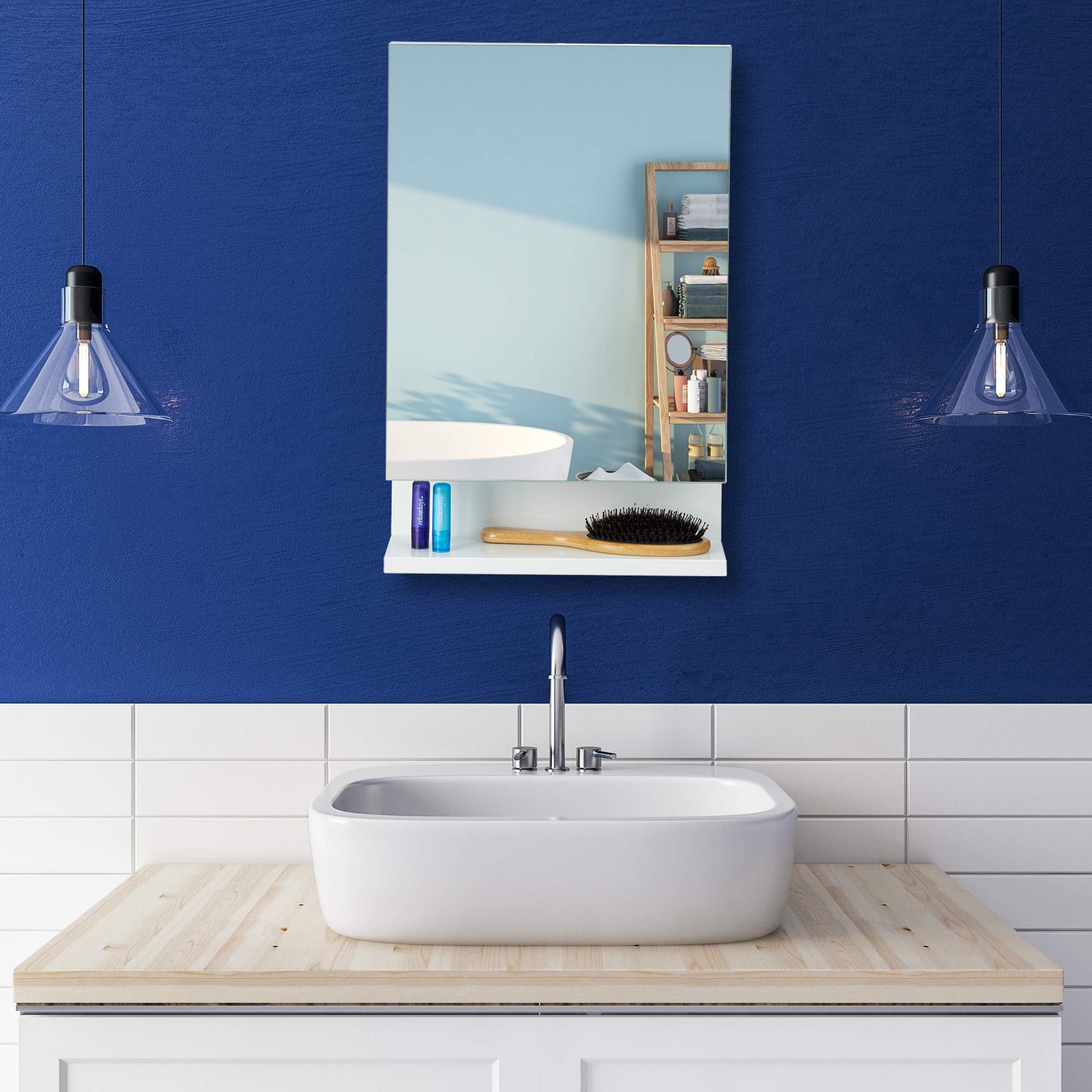 Relaxdays Armario para baño con Espejo, Una Puerta, con Enchufe, Mueble para Pared, Blanco, 55 x 35 x 12 cm