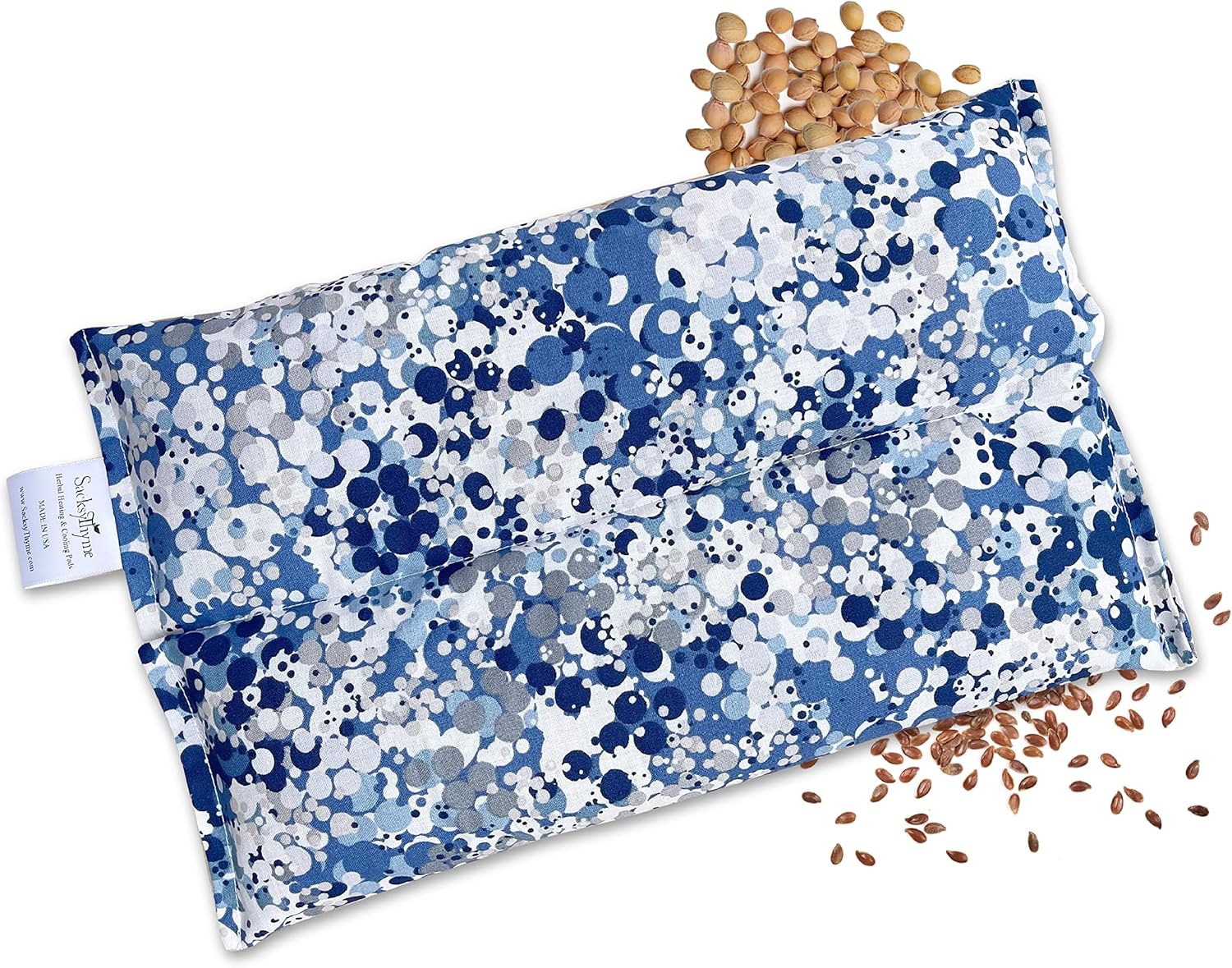 SacksyThyme Microwave Heating Pad for Pain Relief, Flaxseed & Cherry Pit Herbal Heating Pad, Hot Cold Therapy (Indigo)