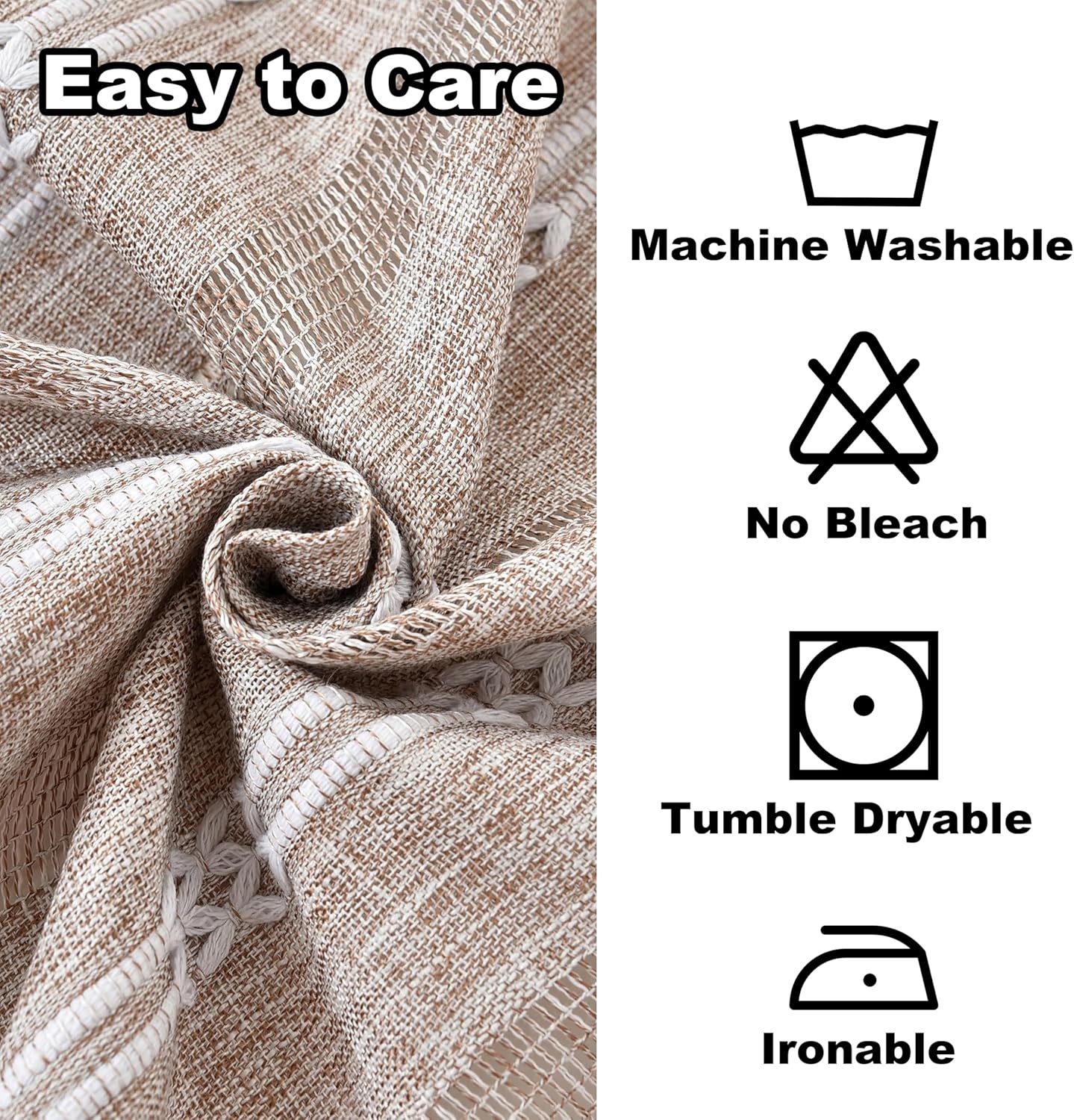 Rustic Striped Embroidery Oval Tablecloth, Openwork Heavy Weight Linen Wrinkle Resistant Table Cloth Dining Table Cover for Kitchen Party Banquet Decor 60x84 Inch Brown