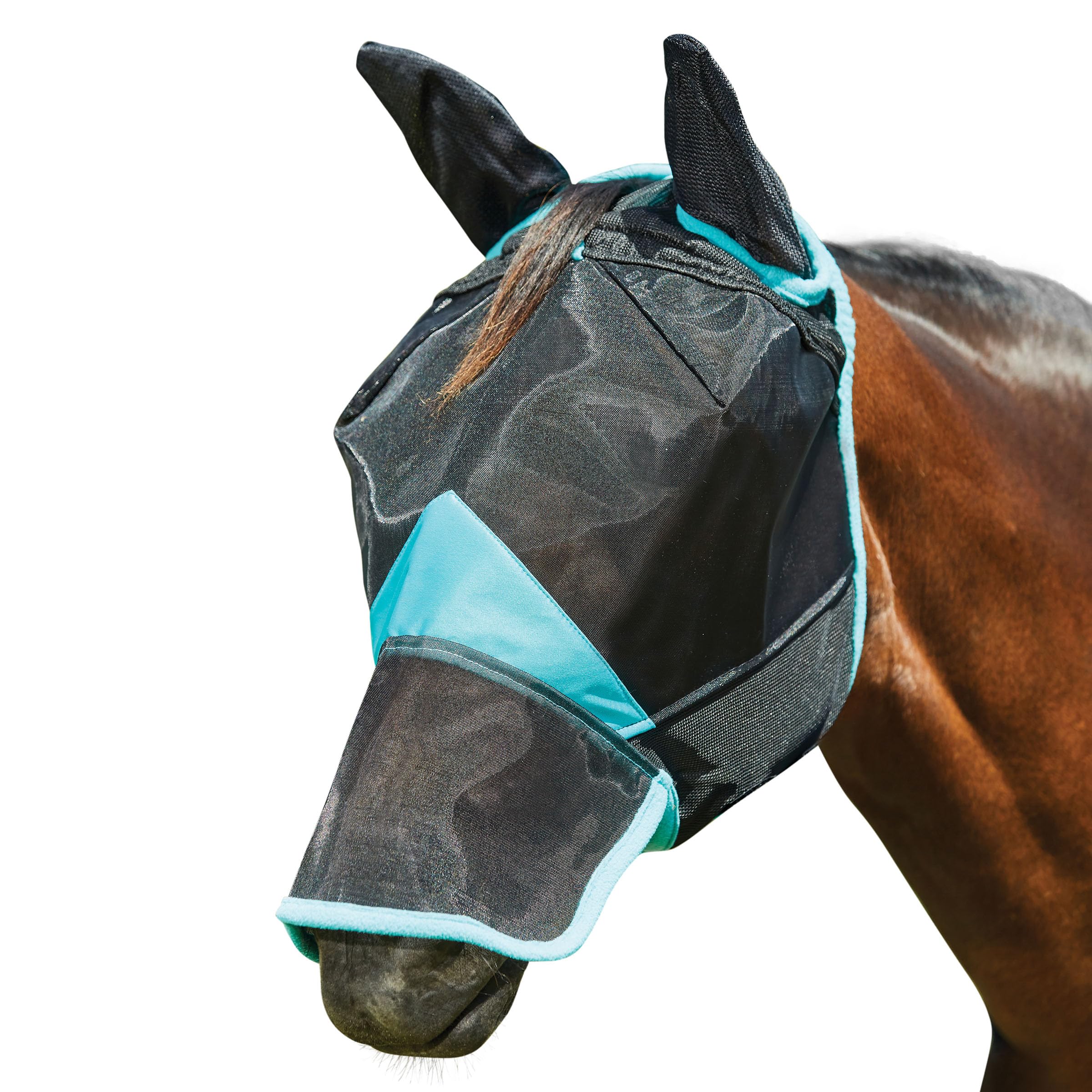 WeatherBeeta ComFiTec Deluxe Fine Mesh Mask with Ears & Nose, Black/Turquoise, Pony โ image 1