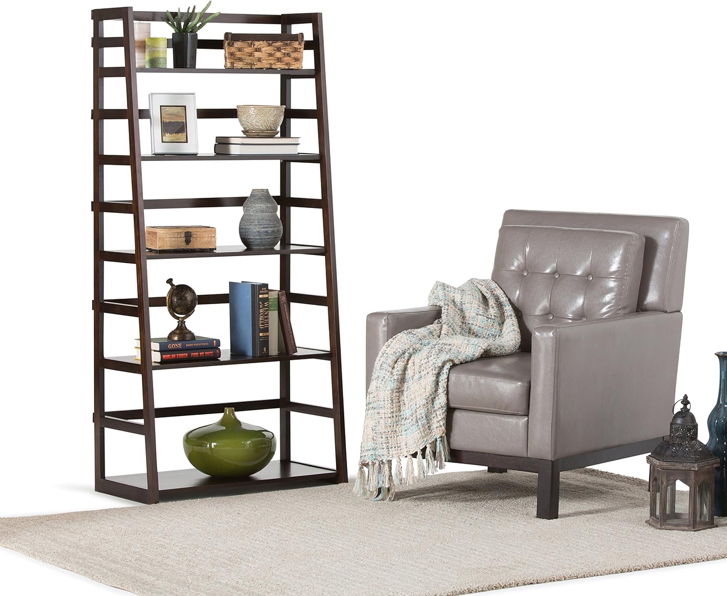 SIMPLIHOME Bedford SOLID WOOD Universal TV Media Stand, 53.9 inch Wide, Living Room Entertainment Center, Storage Cabinet with Glass Doors, for Flat Screen TVs up to 60 inches in Dark Tobacco Brown
