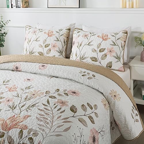 Miniatura 2 de Soul & Lane May Flowers - Juego de edredón de color rubor (edredón de tamaño individual con 1 funda de almohada) colcha floral para cama individual,