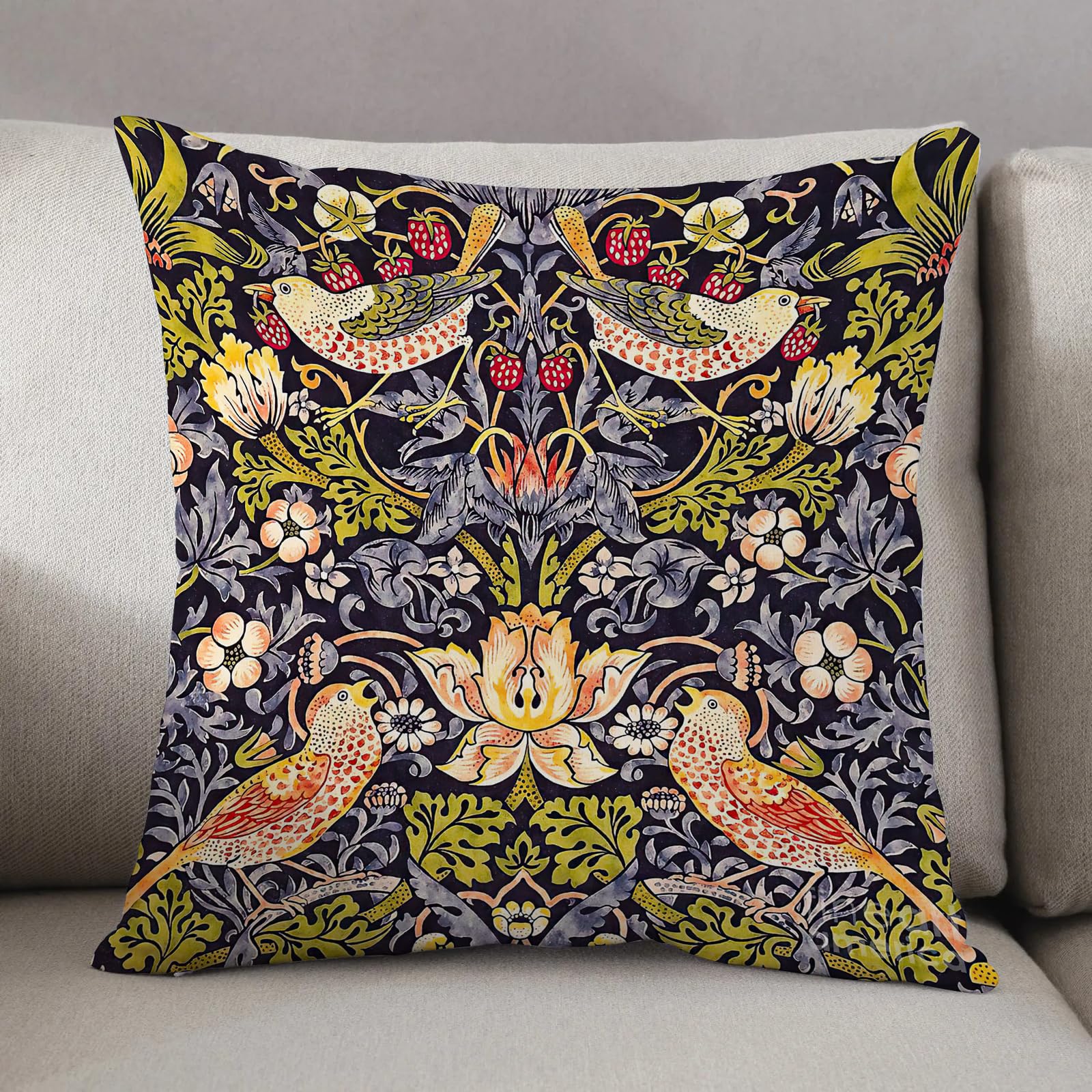 LEZUAHSH Cushion Cover,Pillow Cover Throw Pillow Case Decor Home Livingroom Couch Sofa,William Morris's famous Strawberry Thief pattern (1883).,16 x 16 in