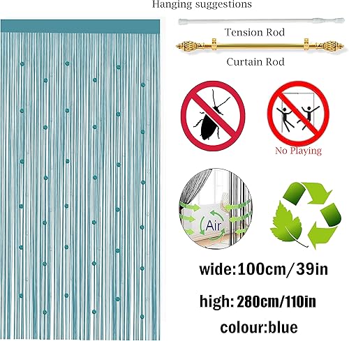 Miniatura 3 de Cortina de cuentas para puerta con borlas, panel de ventana con cuentas, divisor de habitación, decoración de pared, cortinas de armario para