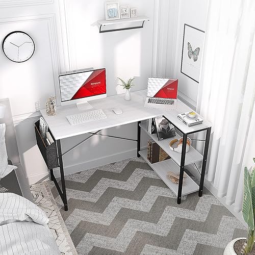 Miniatura 2 de Homieasy Escritorio esquinero pequeño para computadora, en forma de L, 47 pulgadas con estantes de almacenamiento reversibles para estación de