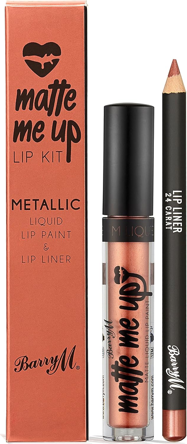 Barry M Cosmetics Metallic Matte Me Up Liquid Lip Kit, 24 Carat