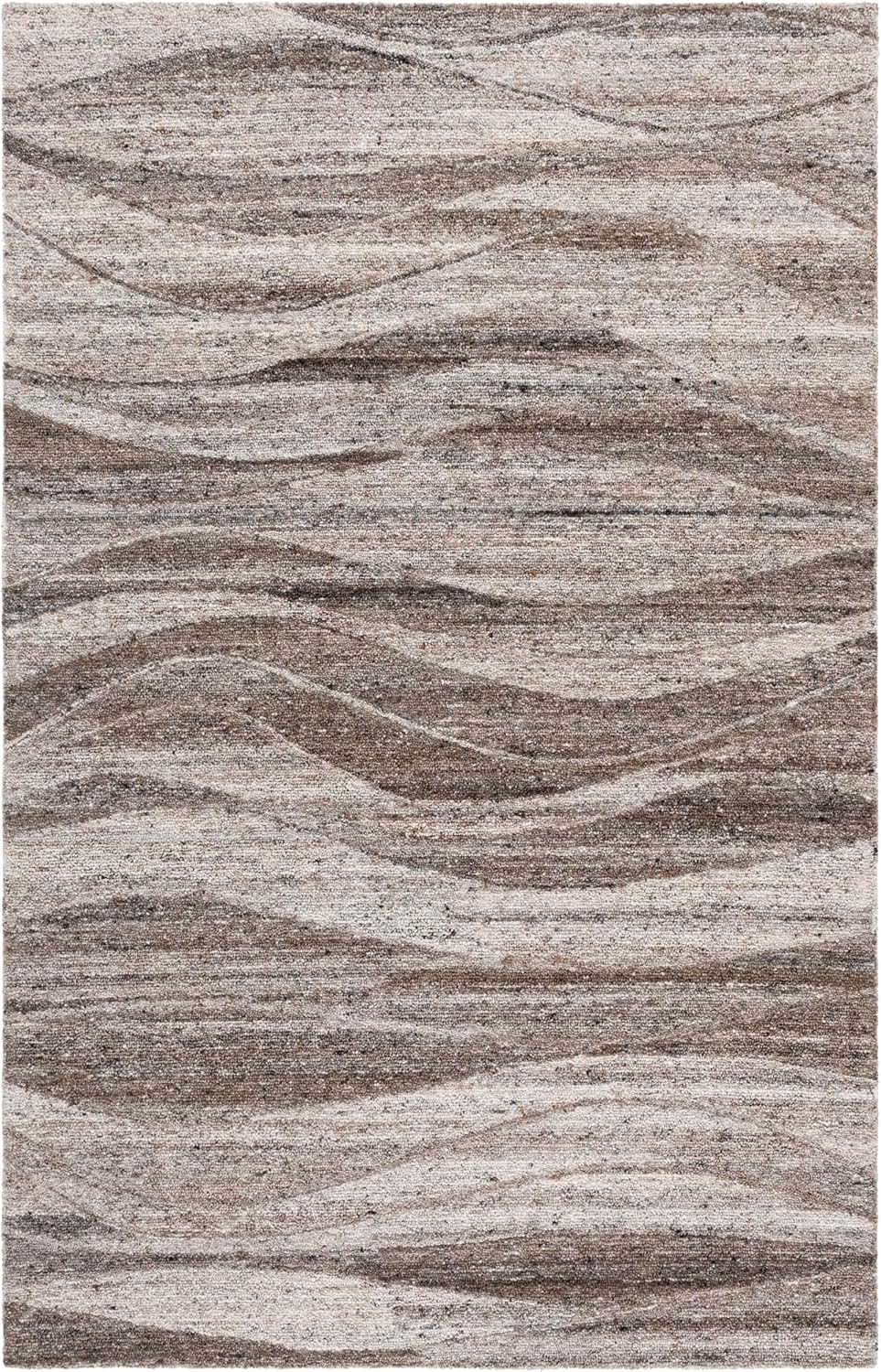 SAFAVIEH Oakwood Collection Area Rug - 6' Round, Natural & Grey, Handmade Wool, Ideal for Living Room, Bedroom, Dining Space (OAK102A)