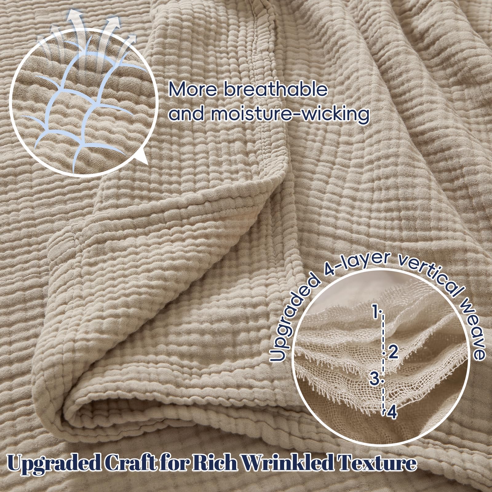PHF Couverture en Mousseline 100% Coton pour lit Simple, 167,6 x 228,6 cm, légère et Respirante à 4 Couches, légère et Respirante pour l'été, literie en Gaze luxueusement Douce pour lit, Style
