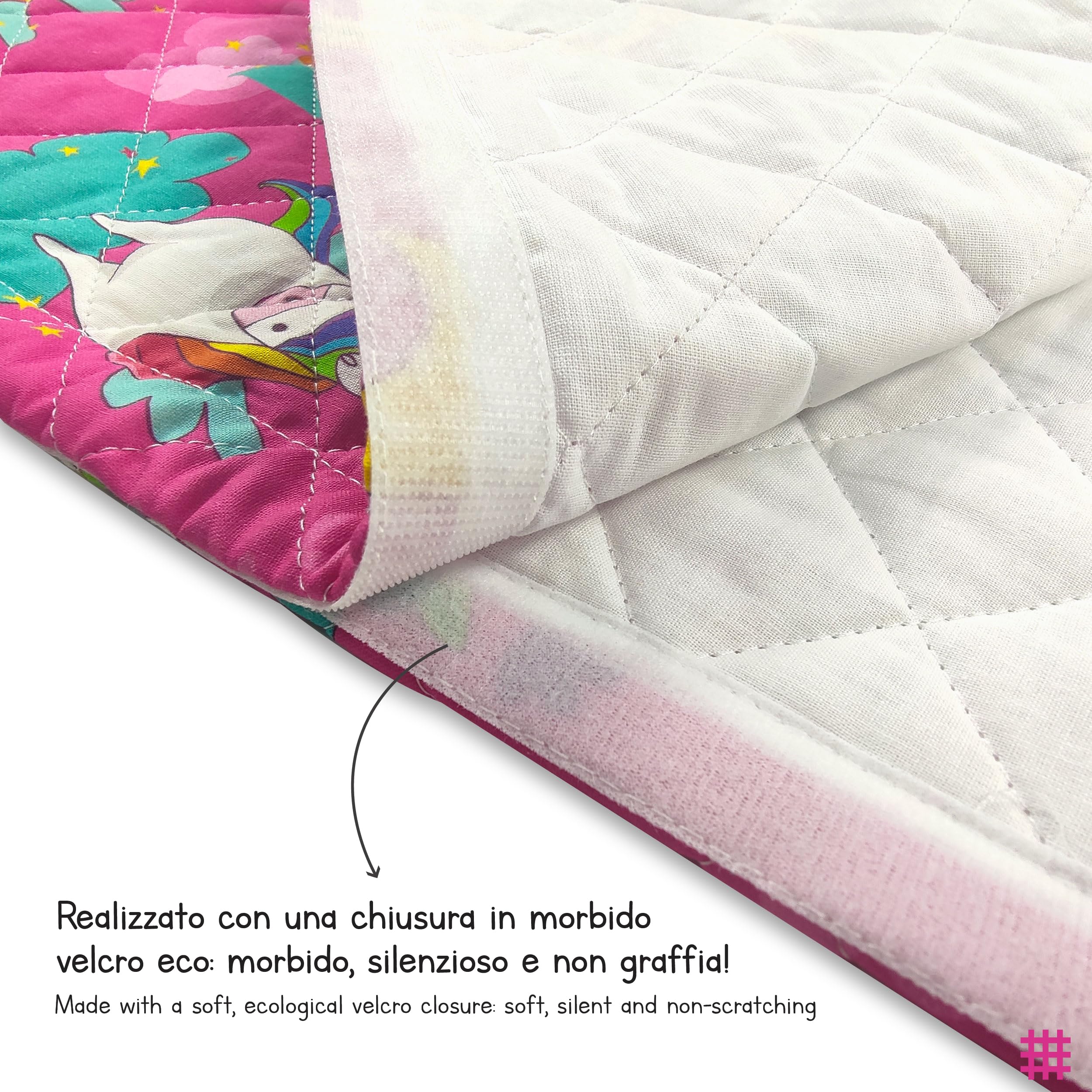 Saco de dormir bordado para niño y niña de 2 a 6 años – Tejido acolchado 100% algodón – Fabricado en Italia (saco de dormir unicornios y arcoíris)