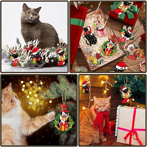Miniatura 4 de Spiareal 40 Pcs Christmas Cat Ornament Set Xmas Decor Tree Hanging Cat Wooden Holiday Decoration Ornaments for Christmas Tree Outdoor Hanging(Real)