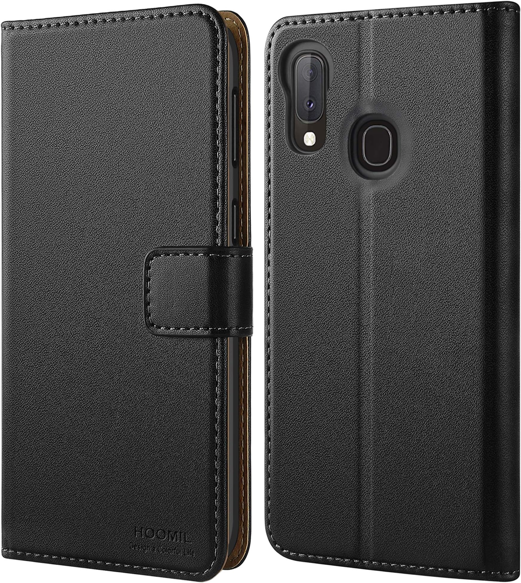 HOOMIL Leather Flip Phone Case for Samsung Galaxy A20e, Protective Cover with Card Slots, Magnetic Closure, Black