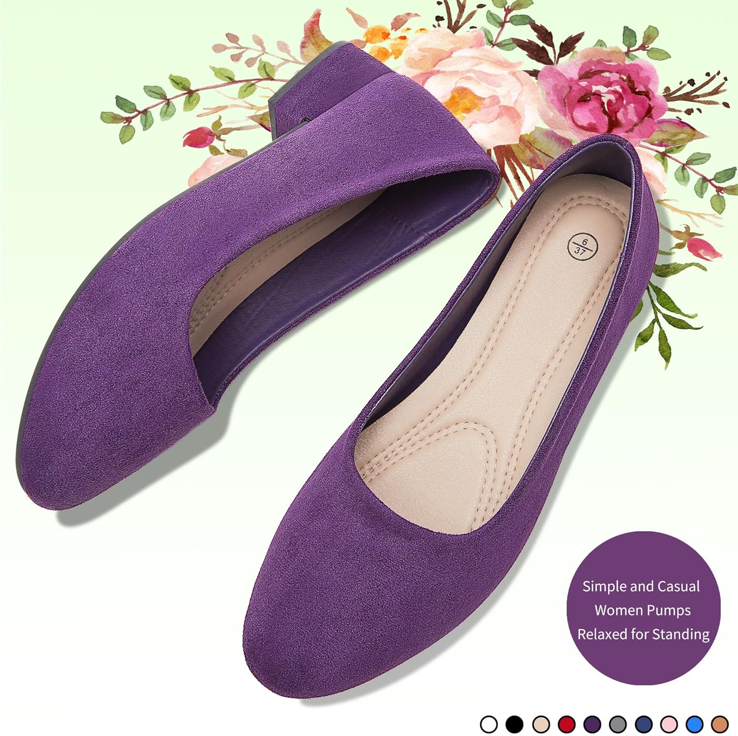 AISFAES Women Pumps Low Chunky Rounded Toe Heels Healed Dress Pumps Elegant Wedges Working Shoes - Image 4