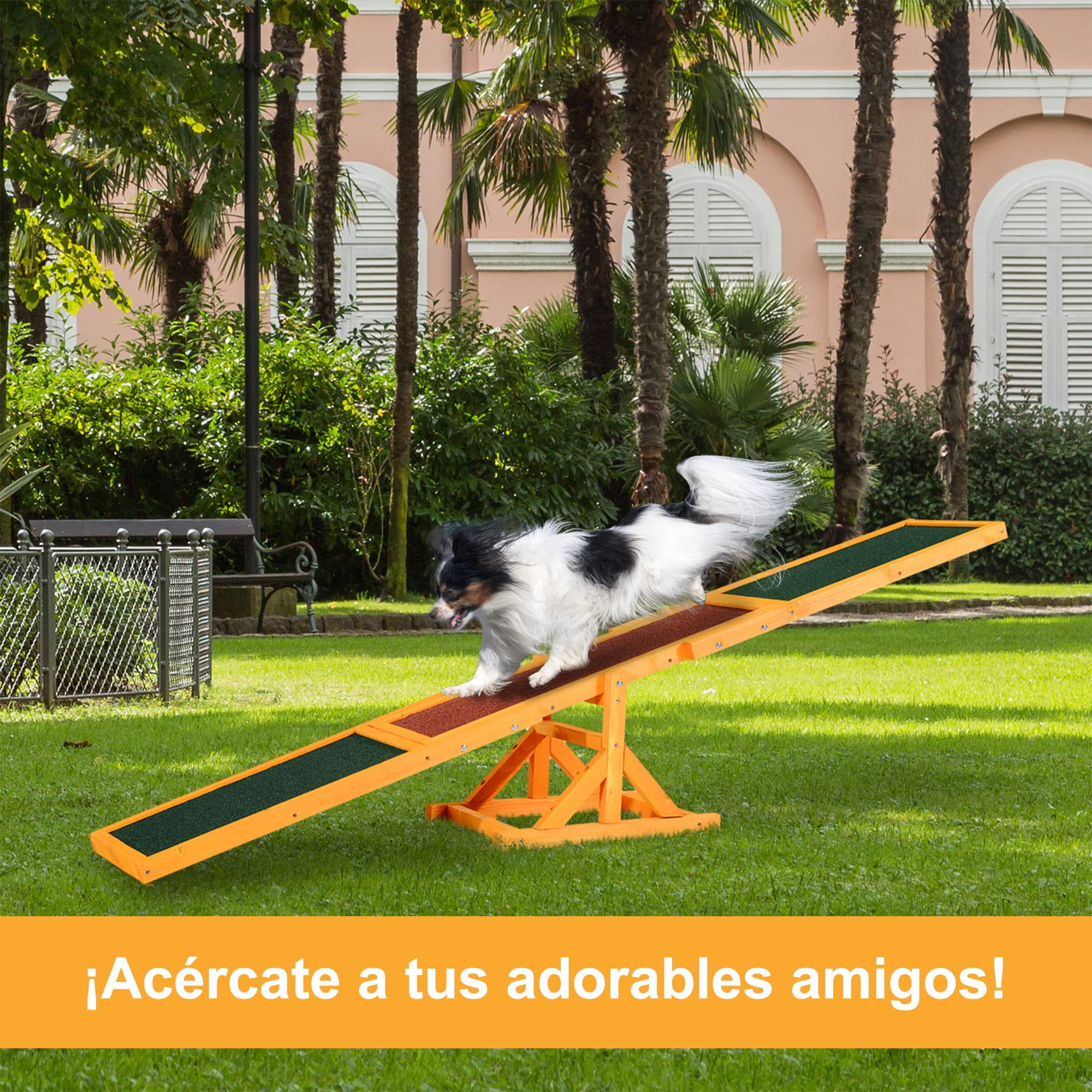 PawHut Balancín para Perros 180x30x30 cm Agility Ejercicio Entrenamiento para Mascotas con Superficie Antideslizante Carga Máxima de 50 kg Mutlicolor