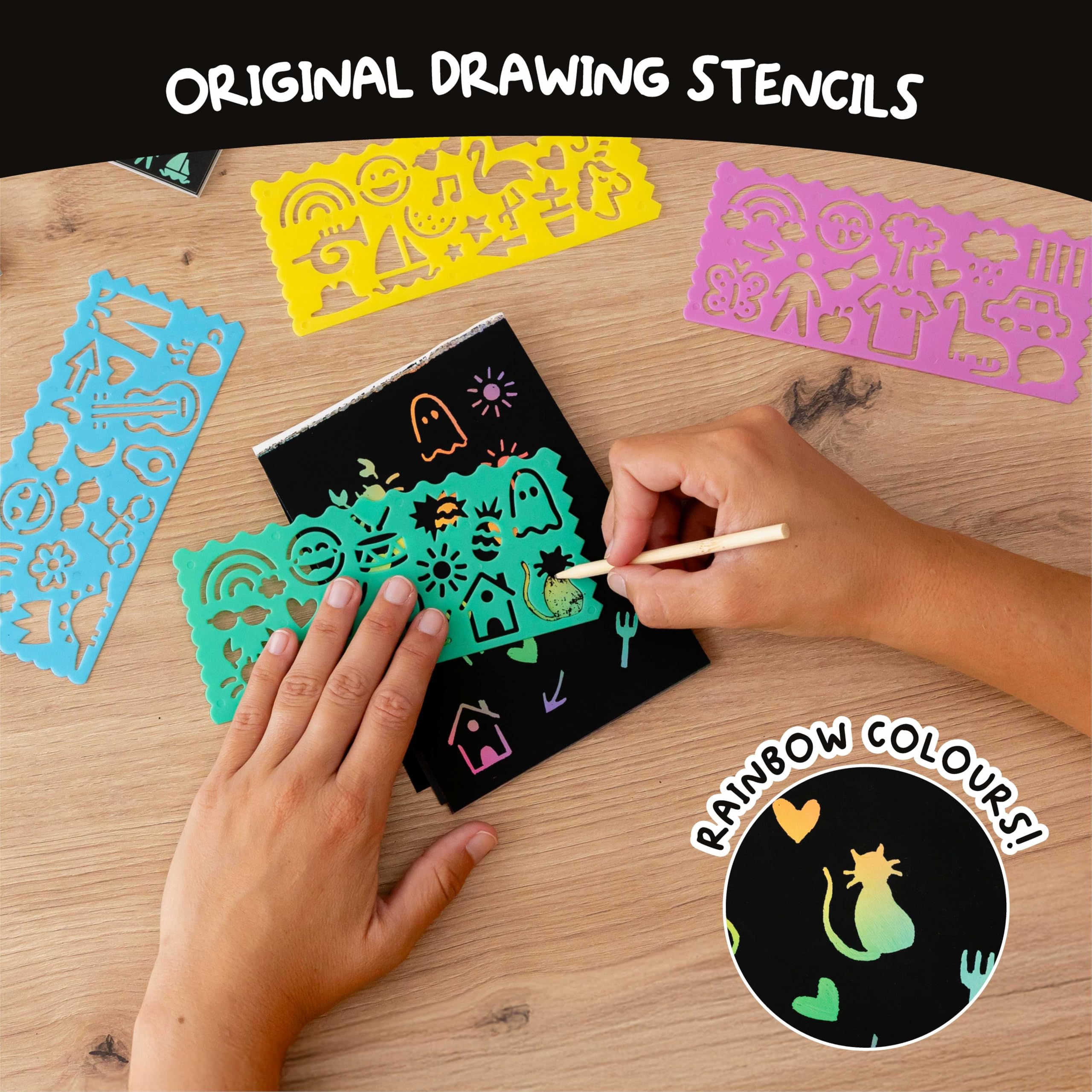 BONNYCO Rainbow Scratch Art for Kids 16 Sets with Notebook - Image 4